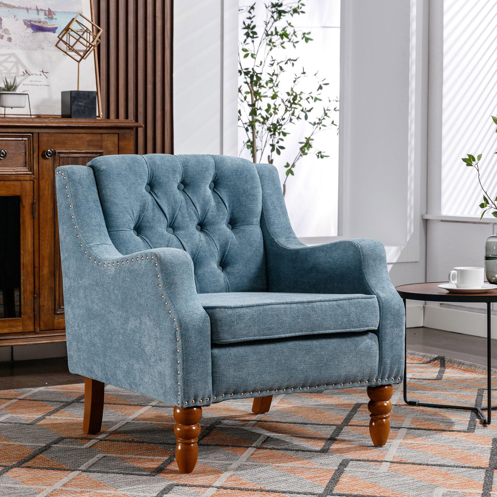 🆓🚛 Lamcham 27Be Blue Upholstered Armchair Living Room & Bedroom Chair