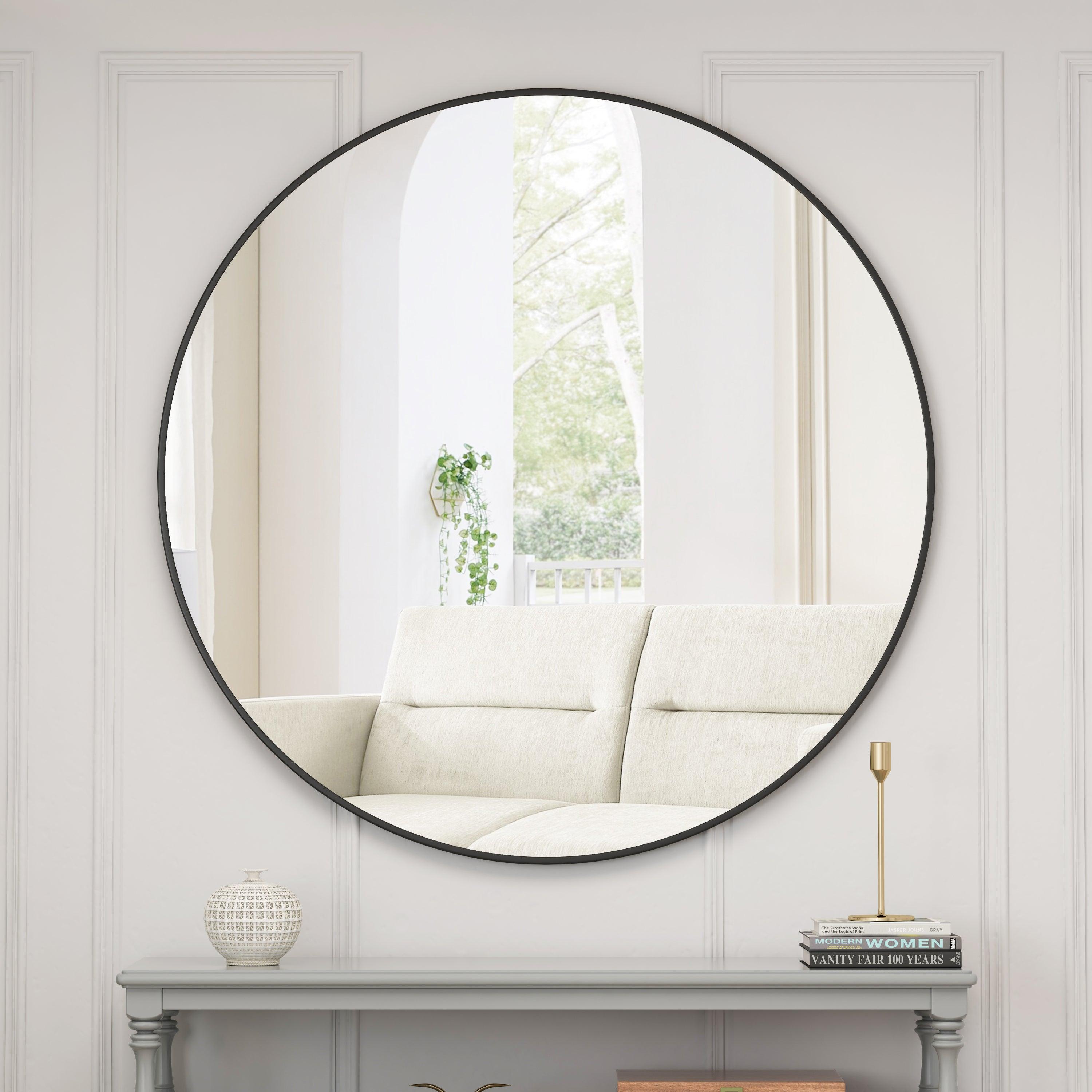 39" Wall Mounted Black Circular Mirror, For Bathroom, Living Room, Bedroom Wall Decor