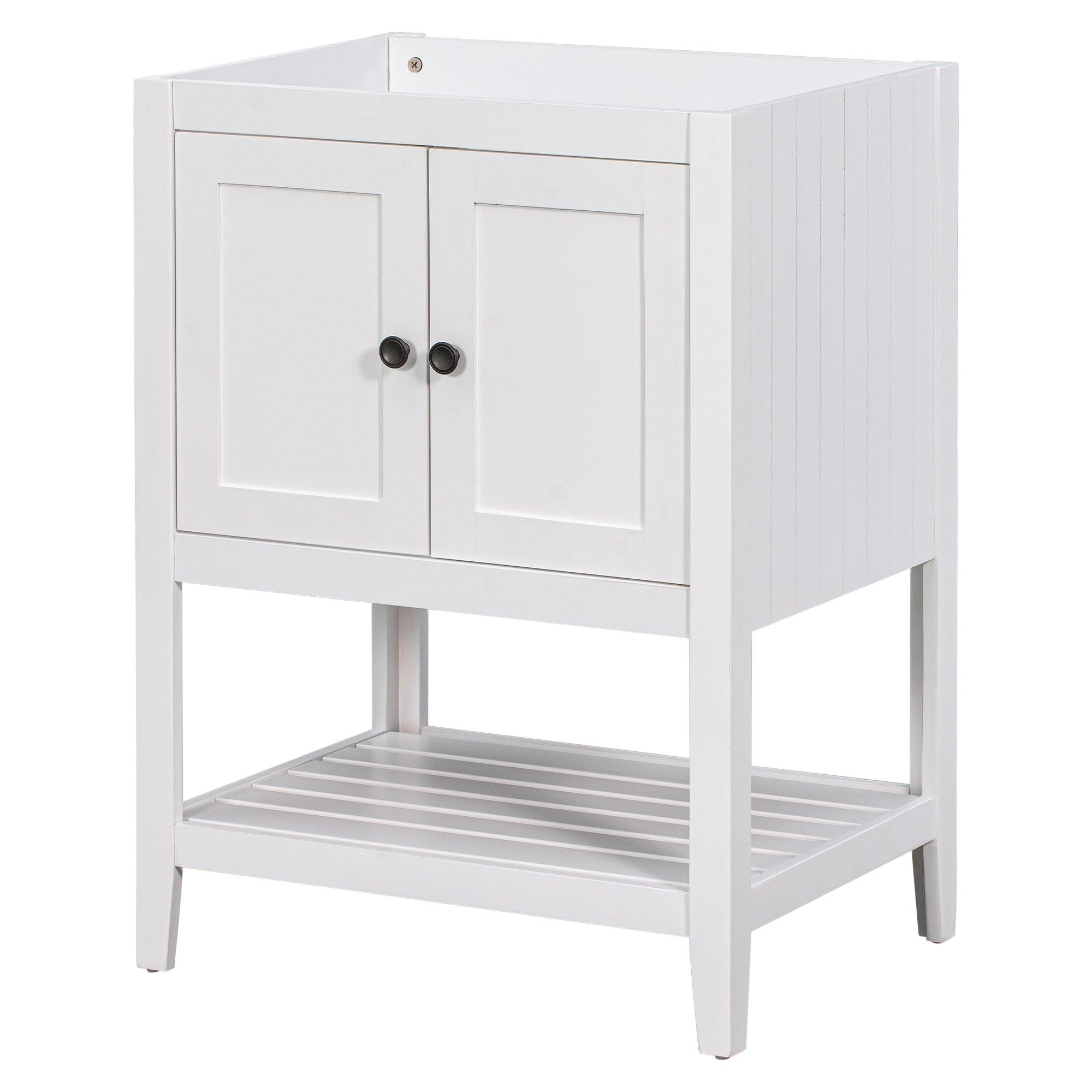 🆓🚛 24" Bathroom Vanity Base Only, Soild Wood Frame, Bathroom Storage Cabinet With Doors & Open Shelf, White