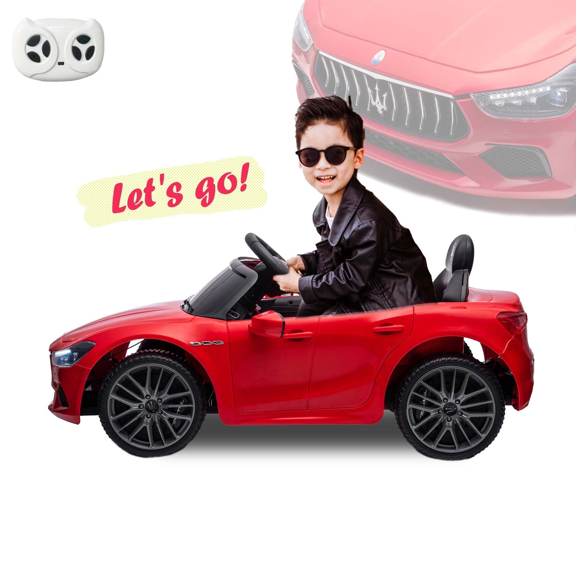 🆓🚛 Red, Ride On Car, Licensed Maserati 12V, Rechargeable Battery Powered Electric Car With 2 Motors, Parental Remote Control & Manual Modes, Led Lights, Mp3, Horn, Music, 4-Wheel, Gift for Boys Girls