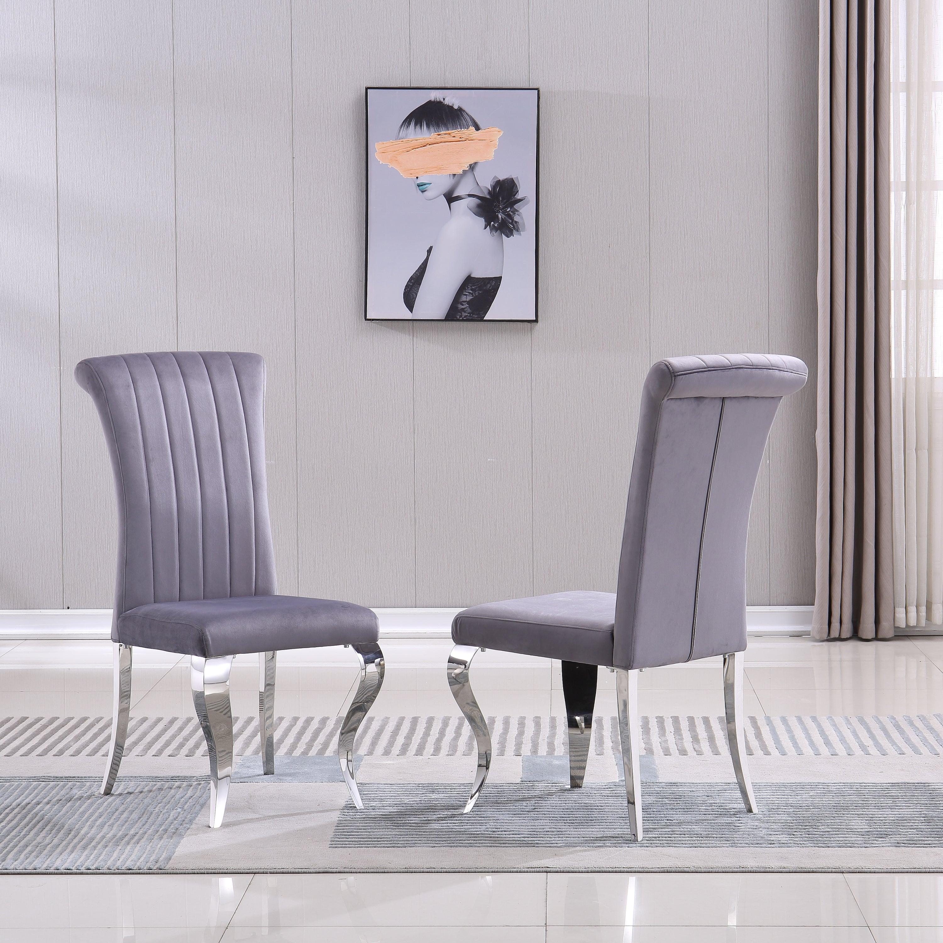 🆓🚛 Modern Velvet Dining Chairs Set Of 2, Upholstered Accent Armless Chairs With Stripe Backrest