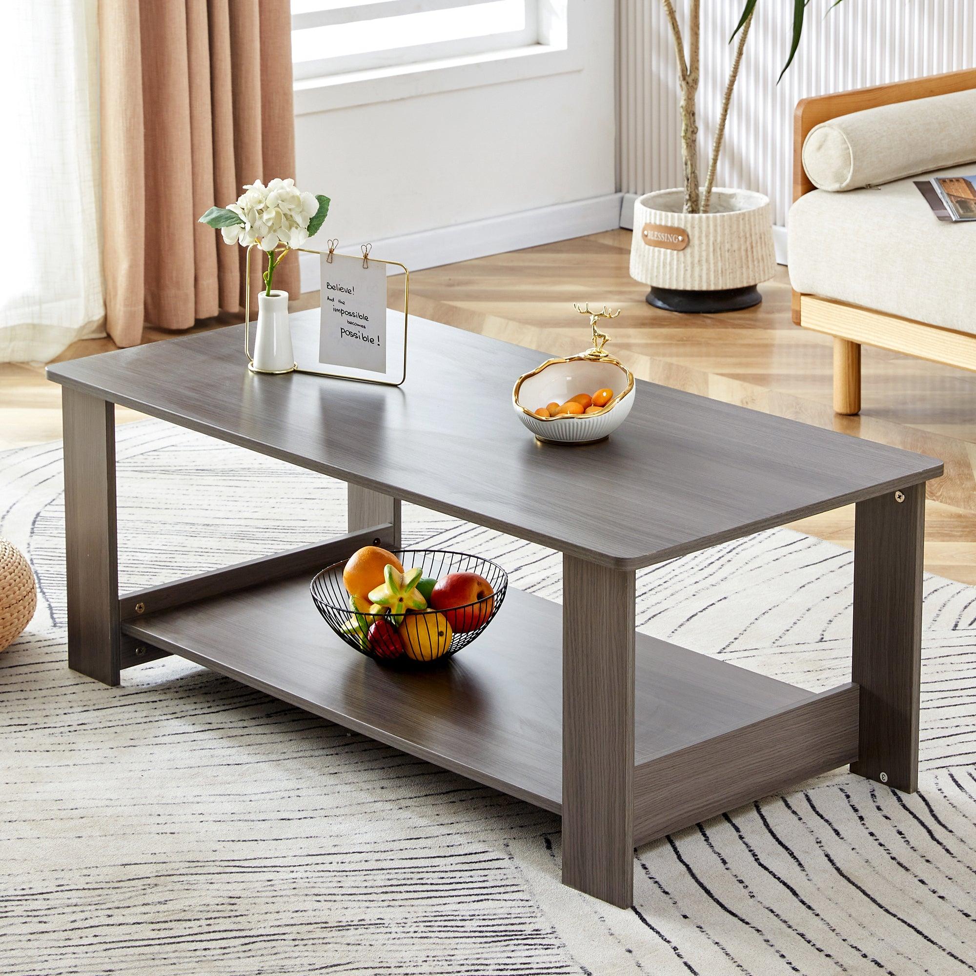 🆓🚛 Modern & Practical Gray Textured Double Layered Coffee Table for Living Room, Bedroom & Study Room