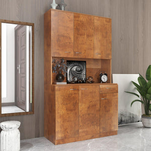 70.87" Tall Wardrobe& Kitchen Cabinet, With 6-Doors, 1-Open Shelves And 1-Drawer For Bedroom, Walnut