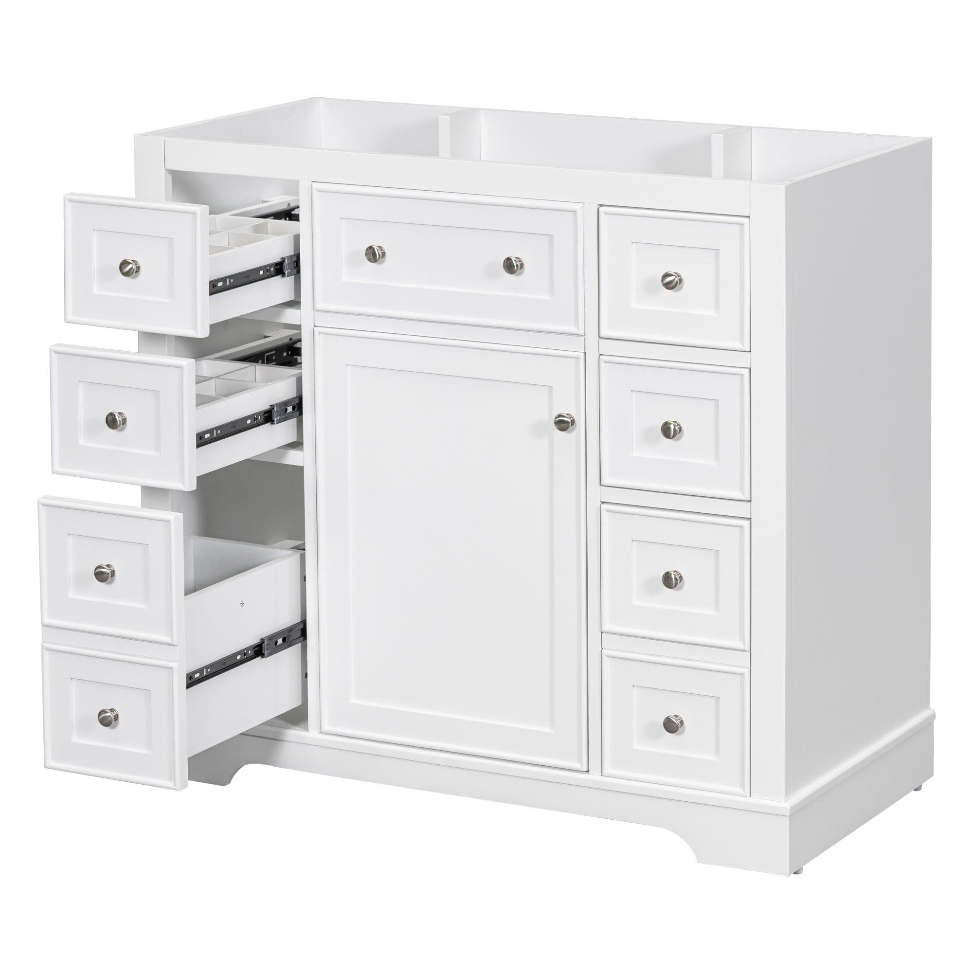 🆓🚛 36" Bathroom Vanity Without Sink, Cabinet Base Only, One Cabinet & Six Drawers, White