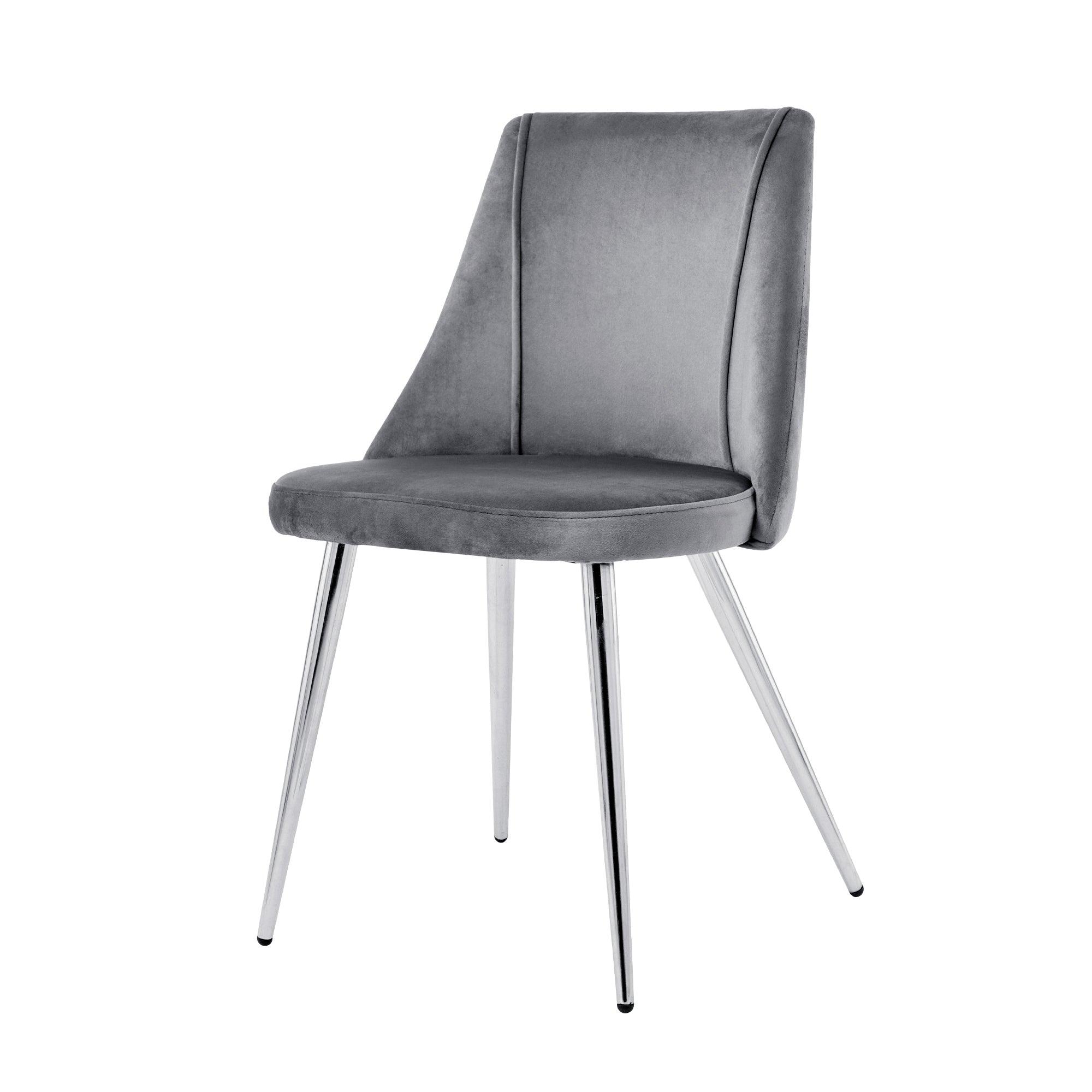 🆓🚛 Modern Gray Velvet Dining Chairs, Fabric Accent Upholstered Chairs Side Chair With Chrome Legs for Home Furniture Living Room Bedroom Kitchen Dinning Room (Set Of 4)