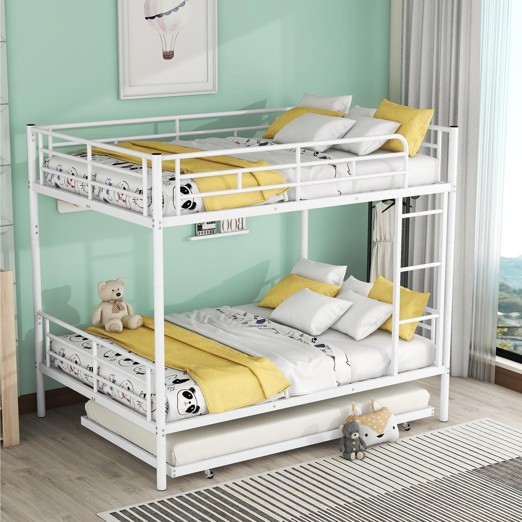 🆓🚛 Full Over Full Metal Bunk Bed With Trundle, White