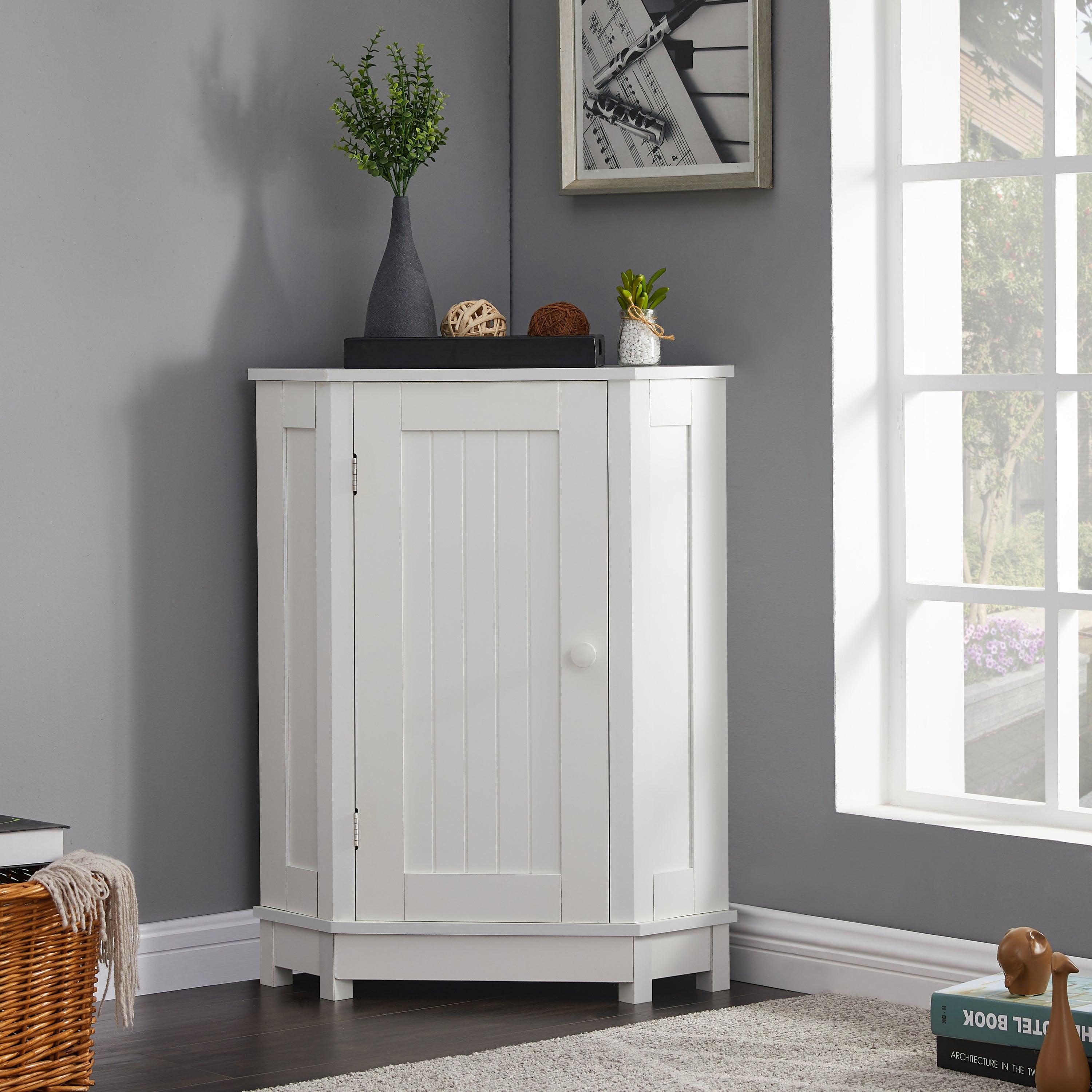 🆓🚛 White Bathroom Cabinet Triangle Corner Storage Cabinet With Adjustable Shelf Modern Style