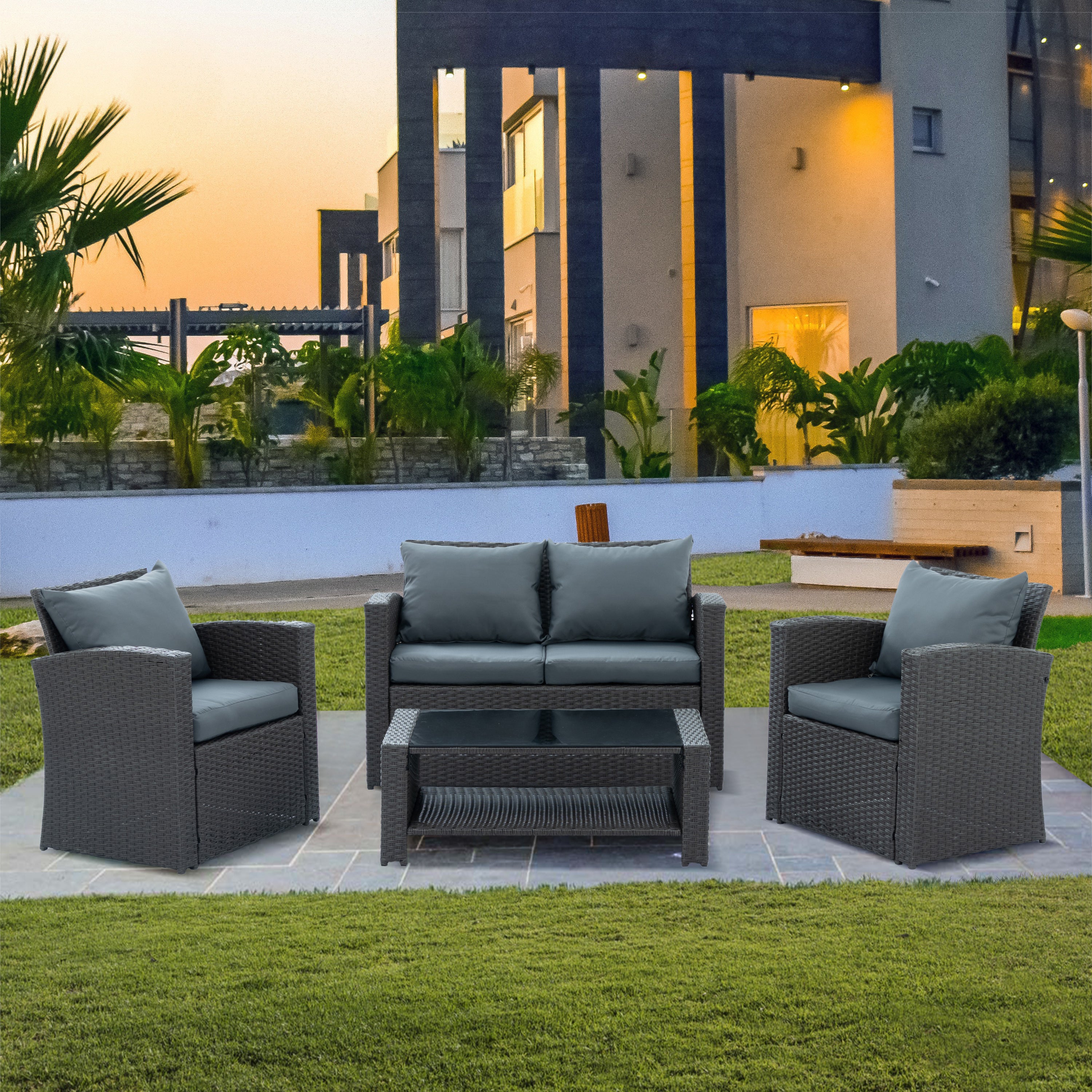 🆓🚛 4 Pcs Patio Furniture Set, Dark Gray