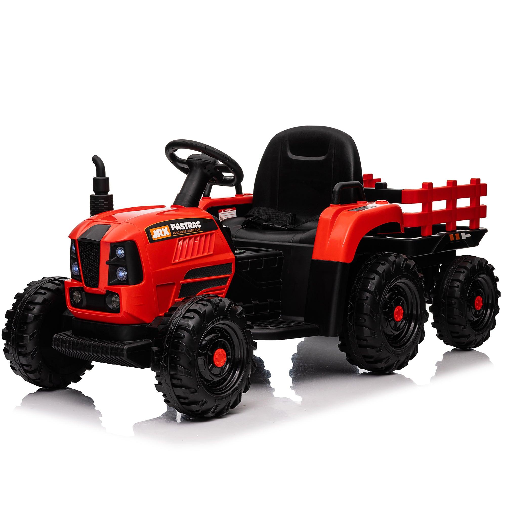 🆓🚛 Ride On Tractor With Trailer, 12V Battery Powered Electric Tractor Toy W/Remote Control, Electric Car for Kids, Three Speed Adjustable, Power Display, Usb, Mp3, Bluetooth, Led Light, Two-Point Safety Belt