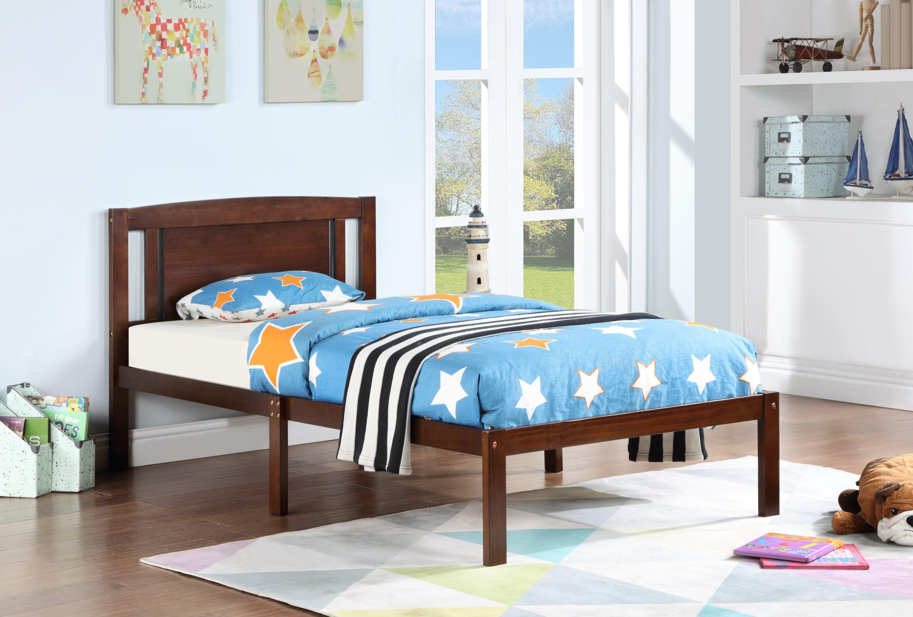 🆓🚛 Twin Size Bed, Wood Platform Bed Frame With Headboard for Kids, Slatted, Dark Walnut