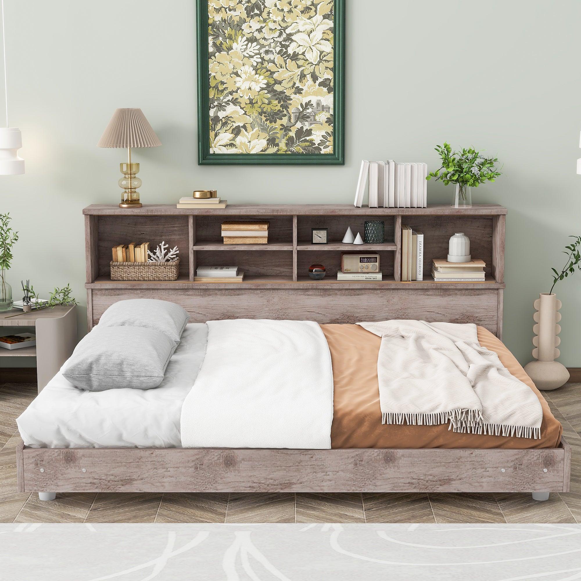 🆓🚛 Full Size Daybed Frame With Storage Bookcases, Wood Light Oak