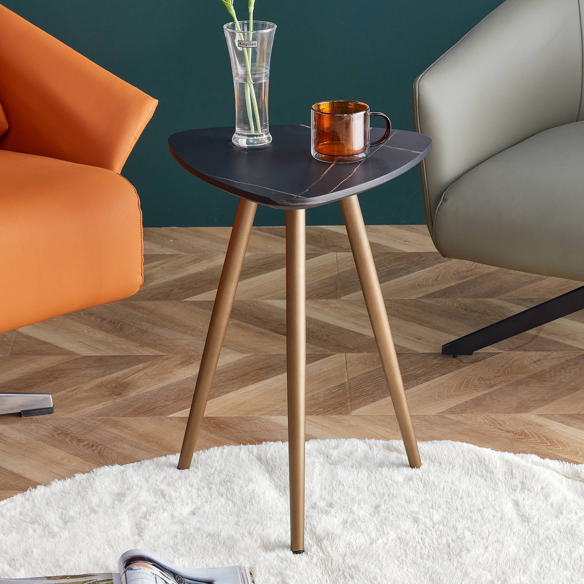 🆓🚛 Modern Minimalism Faux Marble End Table, Triangle, Black