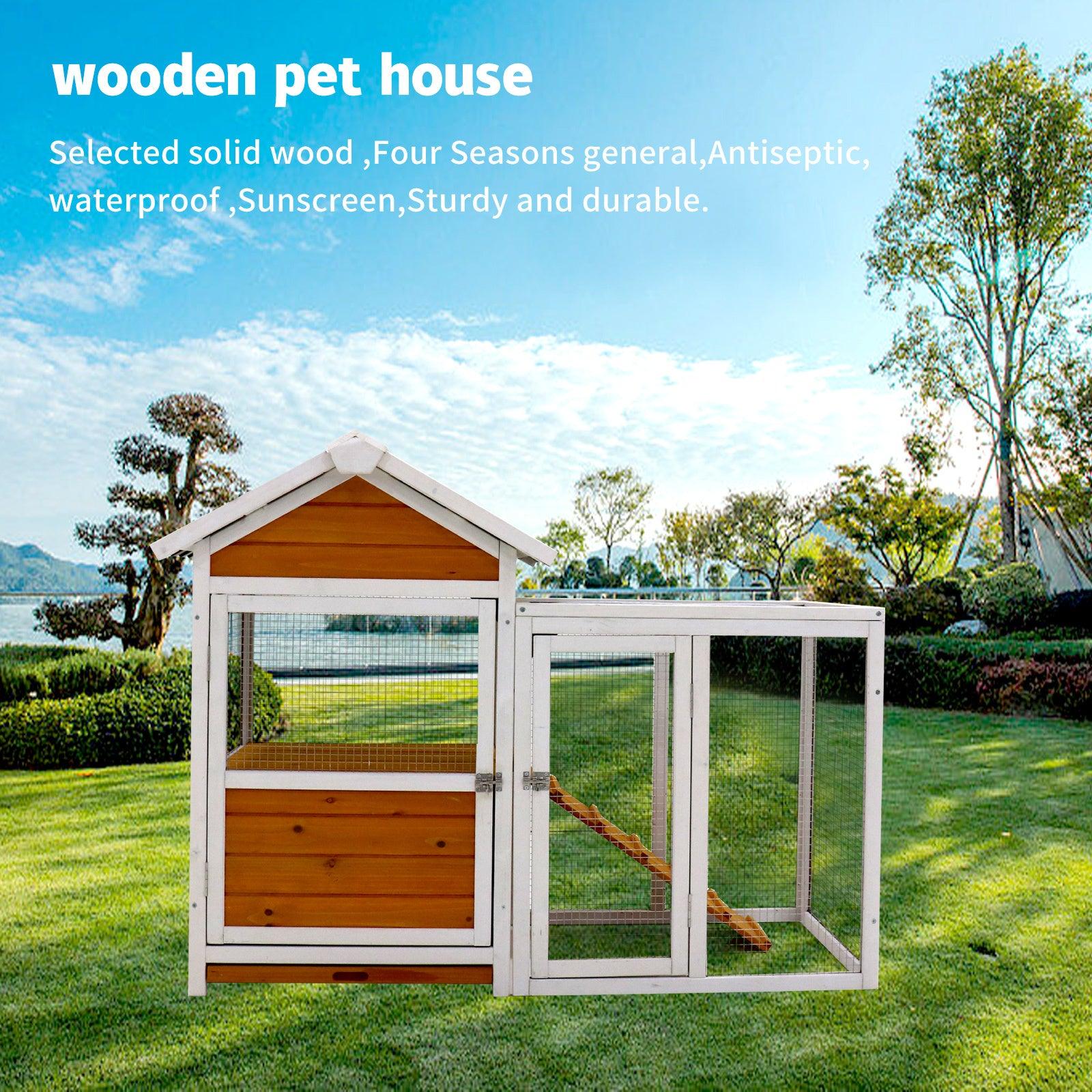 🆓🚛 Large Outdoor Chicken Coop Wooden Chicken Coop, Duck Coop With Nest Box, Bird Cage, Rabbit Cage - Waterproof Pvc Board ( Yellow Brown Gradient 80 ")