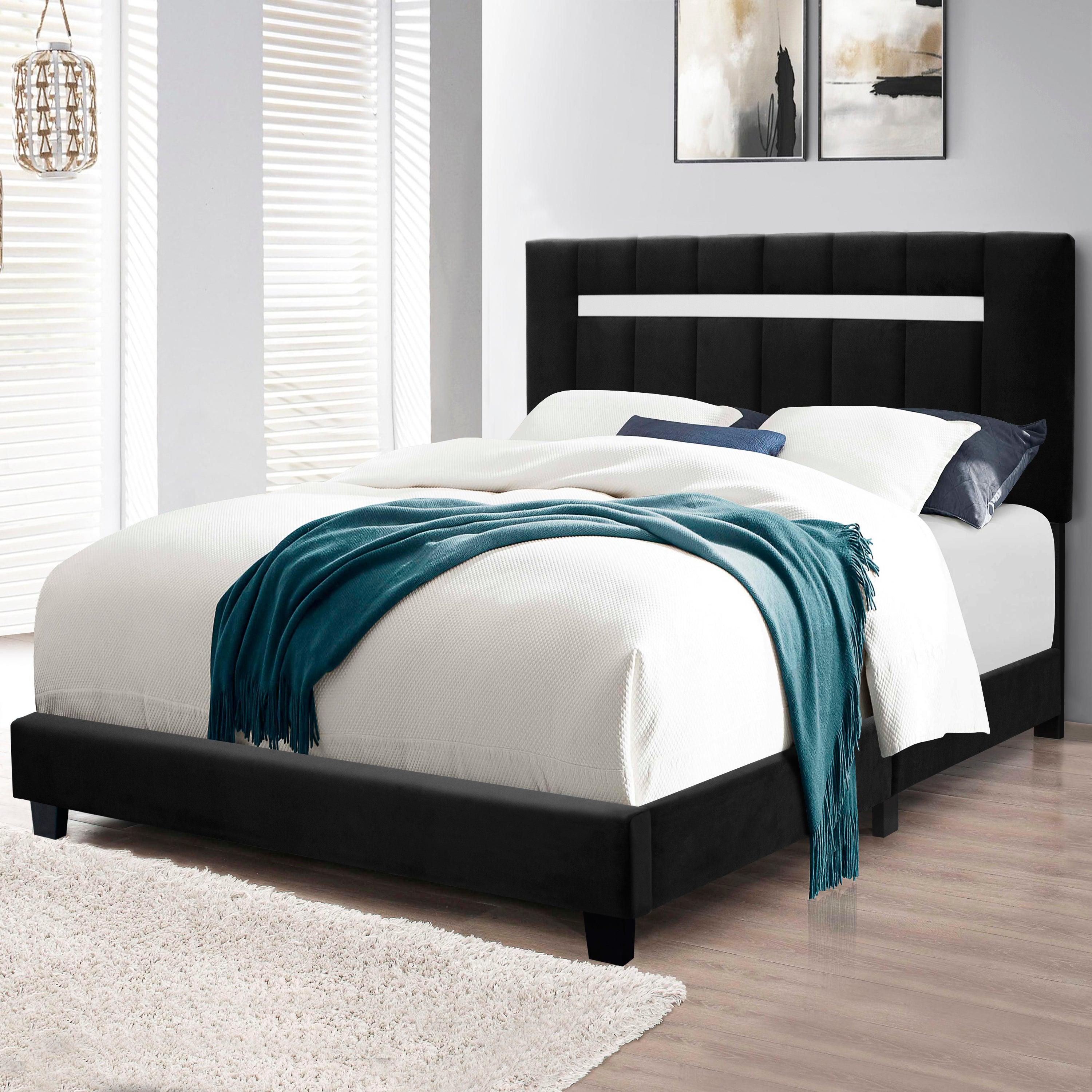 🆓🚛 Queen Size Adjustable Upholstered Bed Frame Dark Velvet Collection Comfort and Simplicity, Black