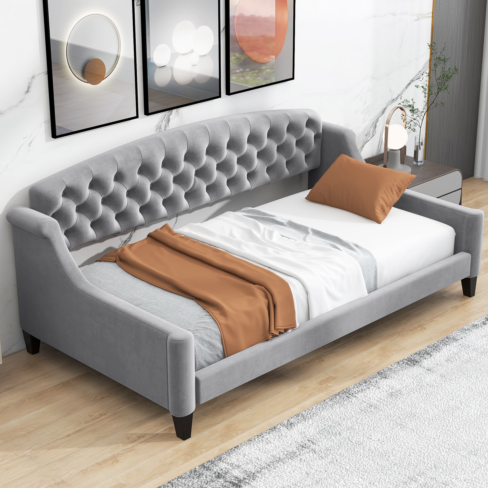 🆓🚛 Modern Luxury Tufted Button Daybed, Twin, Gray