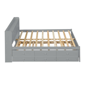 Full Bed With Bookcase, Twin Trundle & Drawers, Gray
