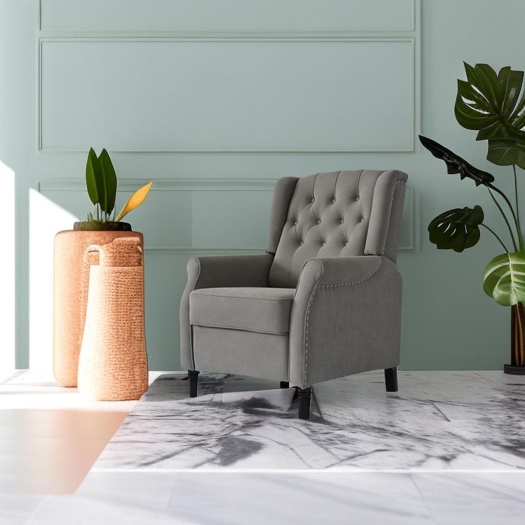🆓🚛 Recliner Sofa Cozy Soft Living Room Sofa Chair, Light Gray