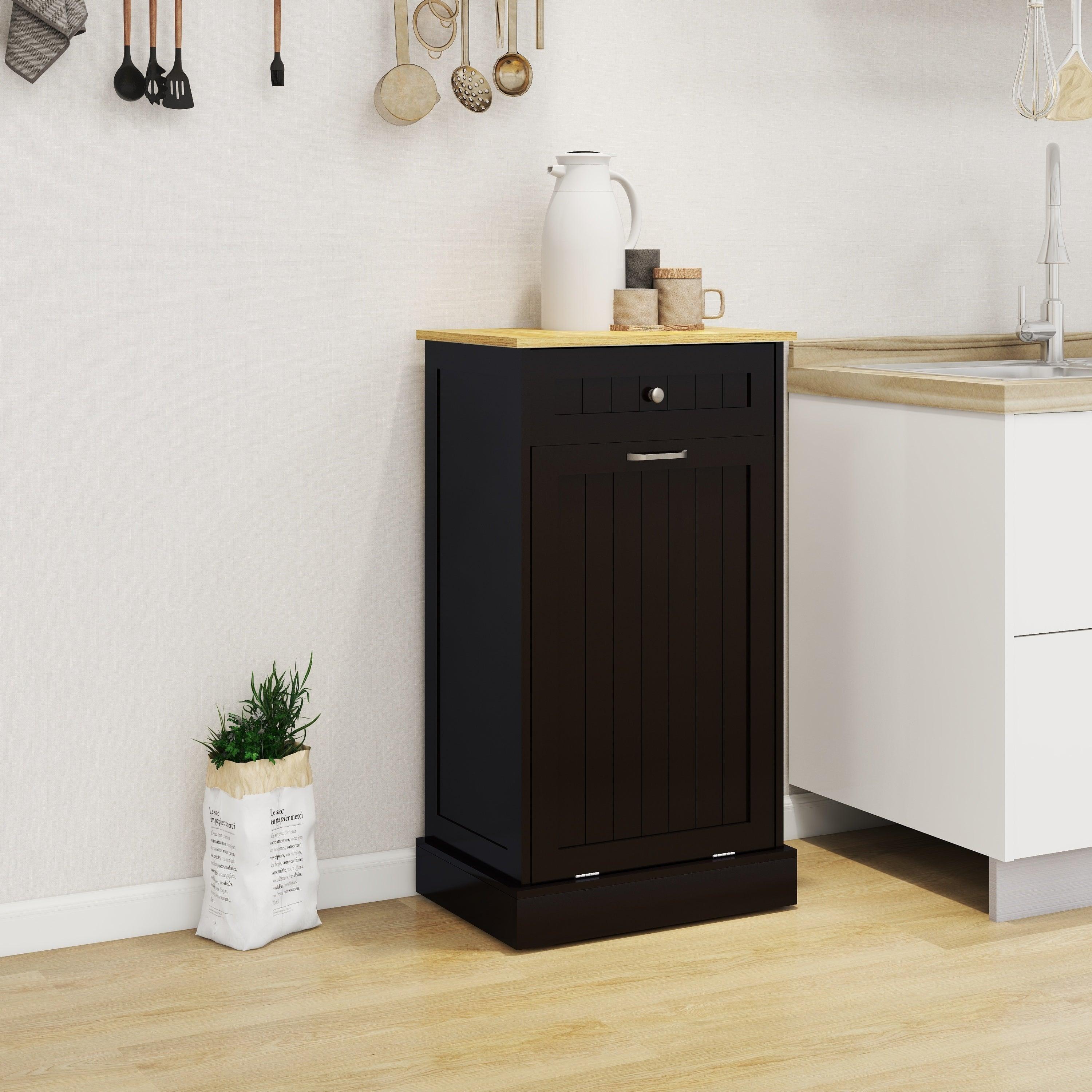 🆓🚛 One Drawers & One-Compartment Tilt-Out Trash Cabinet Kitchen Trash Cabinet, Black