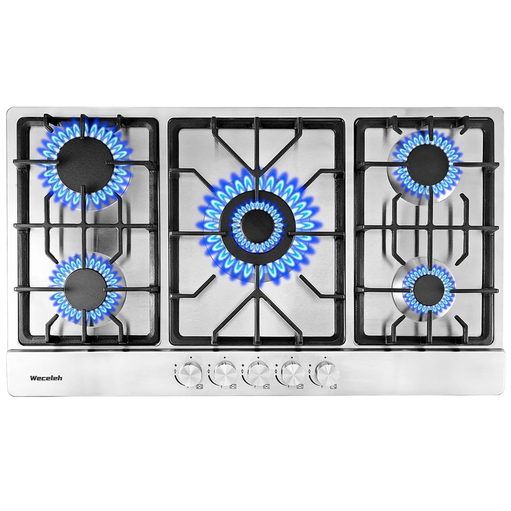 🆓🚛 34" Built-In Gas Cooktop Stove Top 5 Burners LPG / NG Dual Fuel Stainless Steel