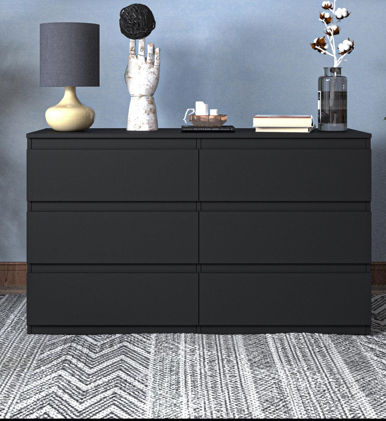 🆓🚛 6 Drawer Double Dresser for Bedroom, Living Room & Hallway, Black