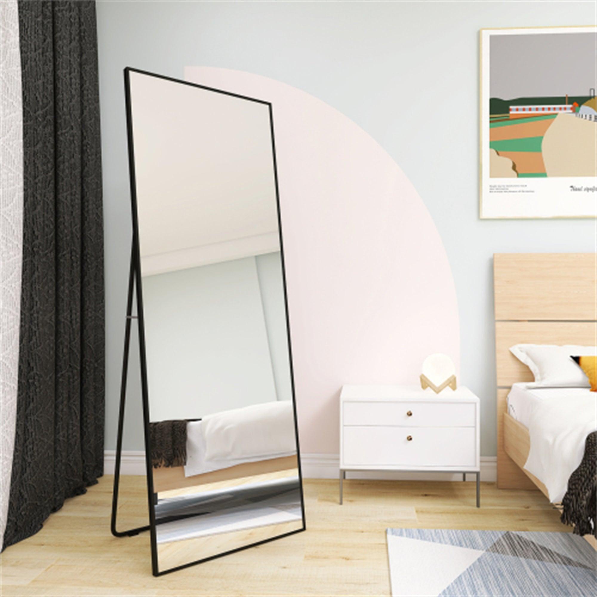 🆓🚛 Wall-Mounted Alloy Frame Full Length Mirror, Black