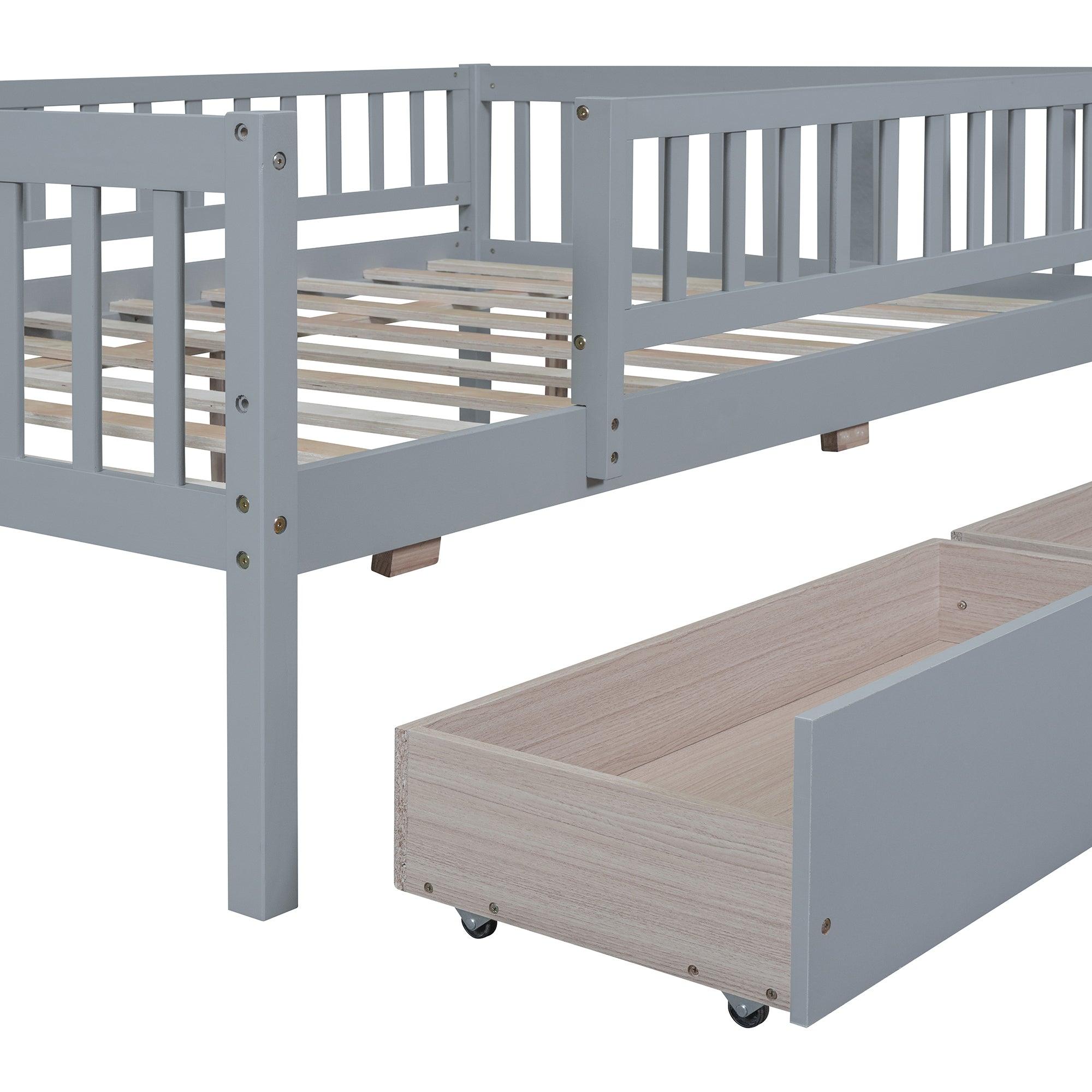 Full Size Daybed Wood Bed With Two Drawers, Gray