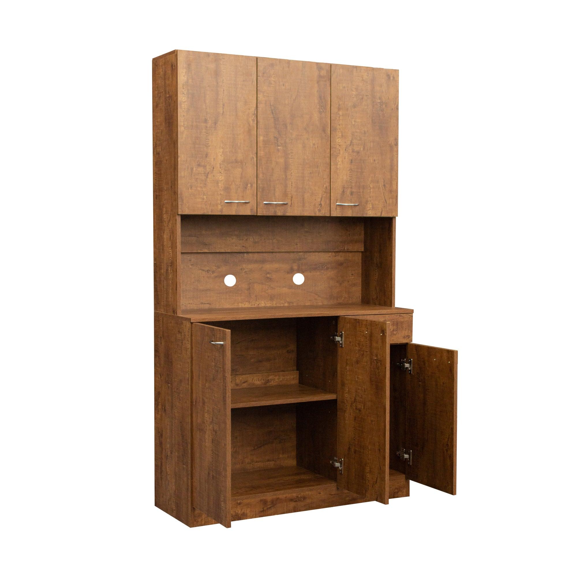 70.87" Tall Wardrobe& Kitchen Cabinet, With 6-Doors, 1-Open Shelves And 1-Drawer For Bedroom, Walnut