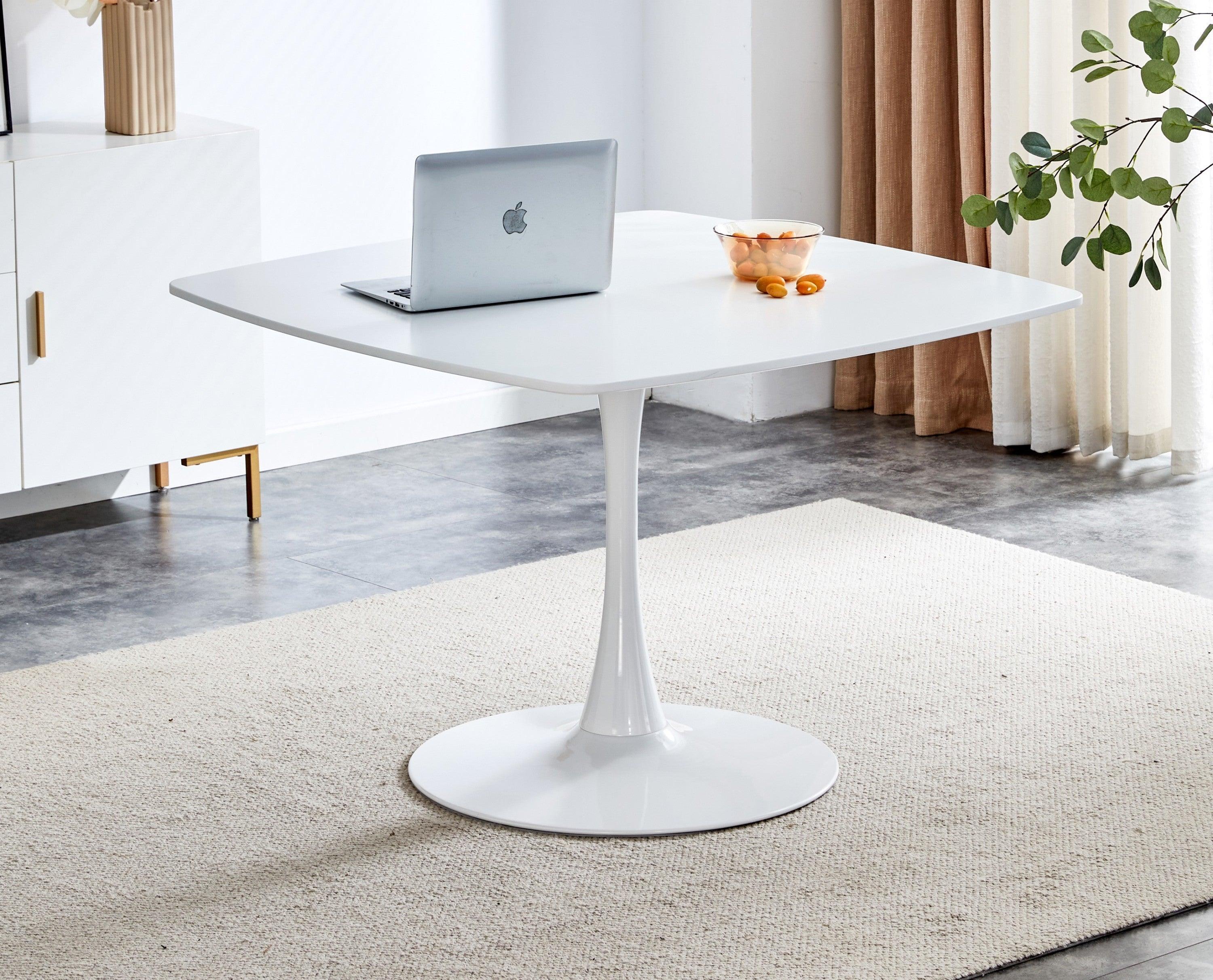 42.1" WHITE Table Mid-century Dining Table for 4-6 people With Round Mdf Table Top, Pedestal Dining Table, End Table Leisure Coffee Table