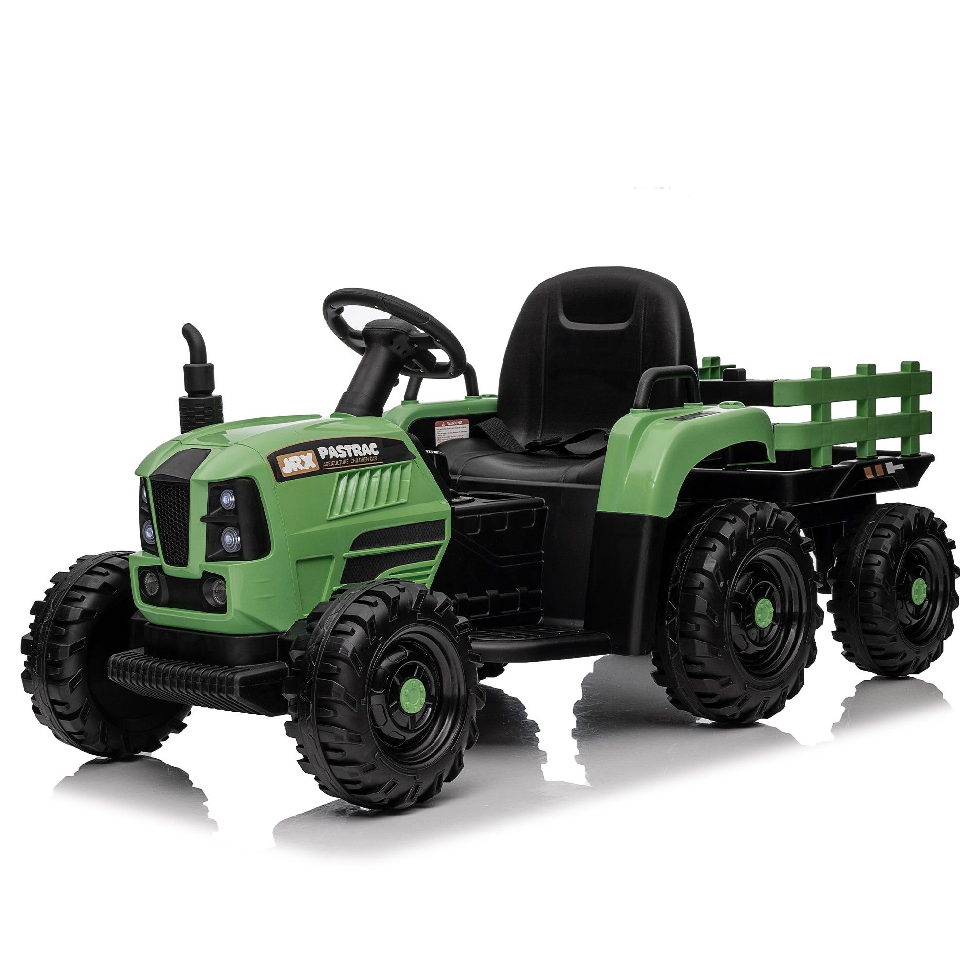 🆓🚛 Ride On Tractor With Trailer, 12V Battery Powered Electric Tractor Toy W/Remote Control, Electric Car for Kids, Three Speed Adjustable, Power Display, Usb, Mp3, Bluetooth, Led Light, Two-Point Safety Belt