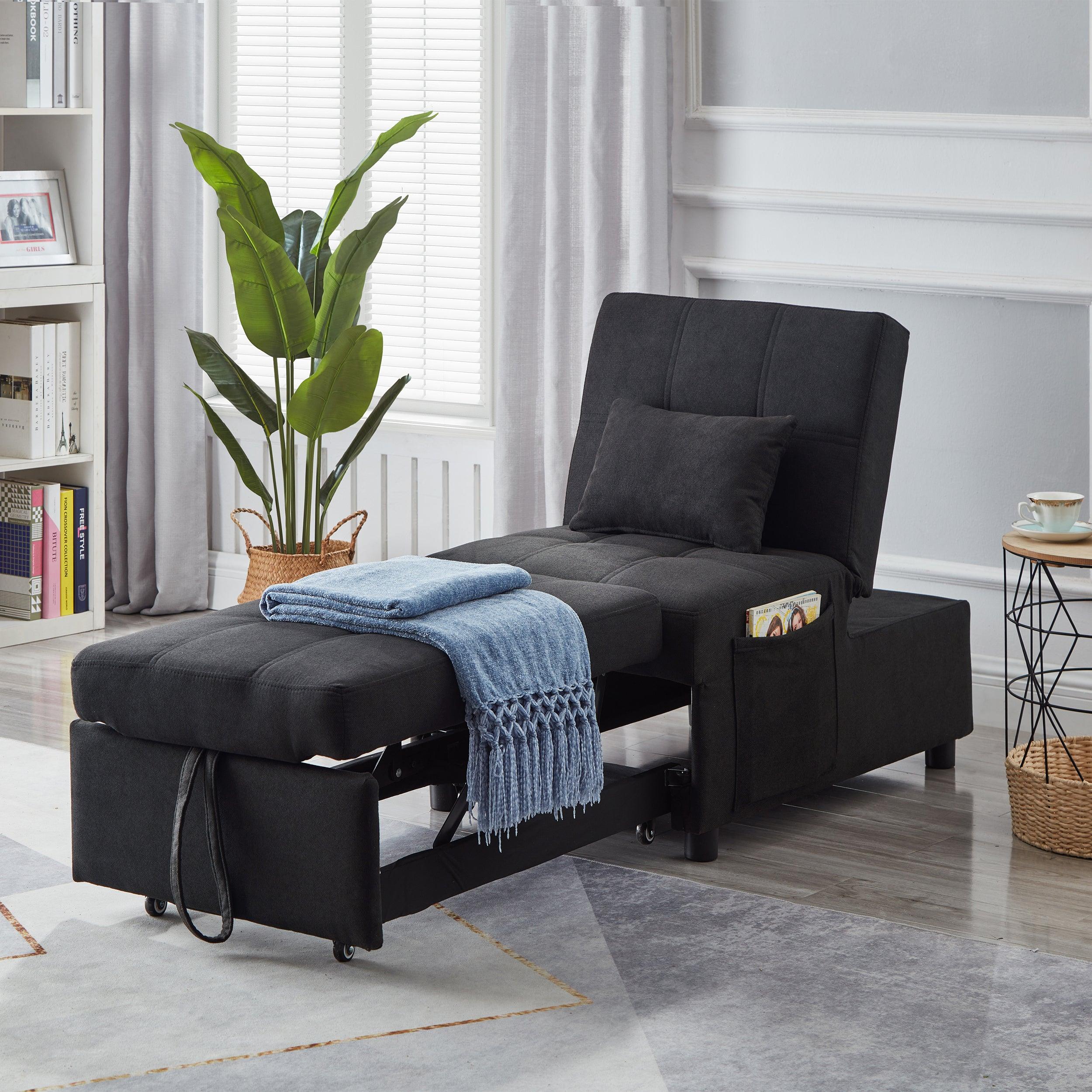🆓🚛 Noxin 3-in-1 Convertible Bed Lounge, Chair & Ottoman - Black