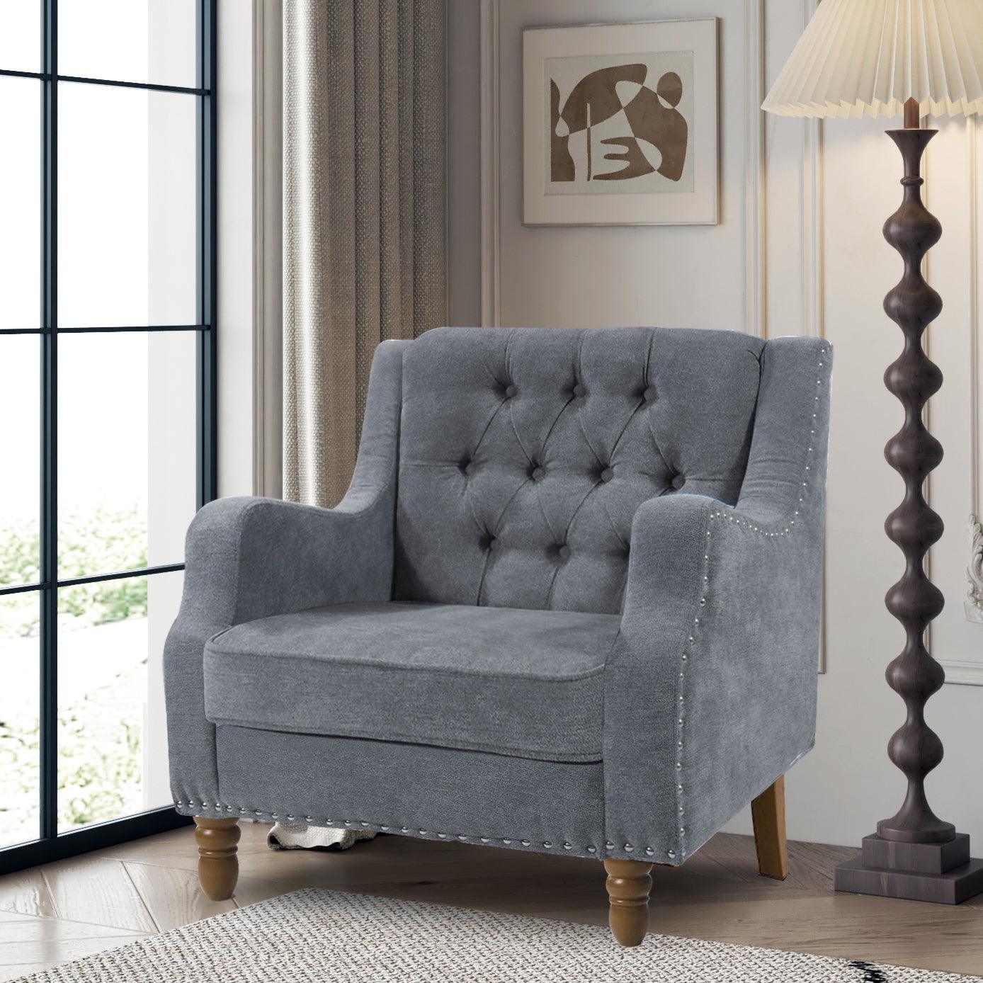 🆓🚛 Lamcham 27Gy Gray Upholstered Armchair Living Room & Bedroom Chair