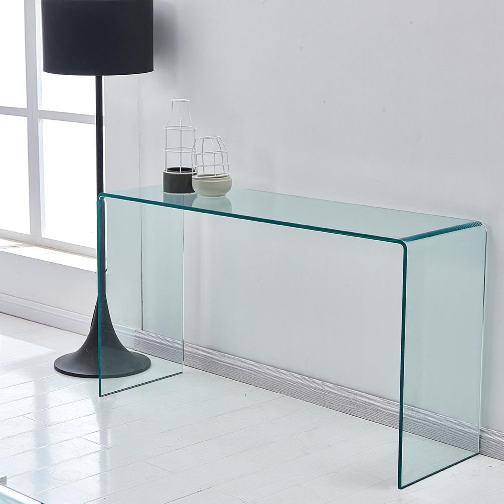 Glass Console Table, Transparent Tempered  Glass Console Table With Rounded Edges Desks, Sofa Table