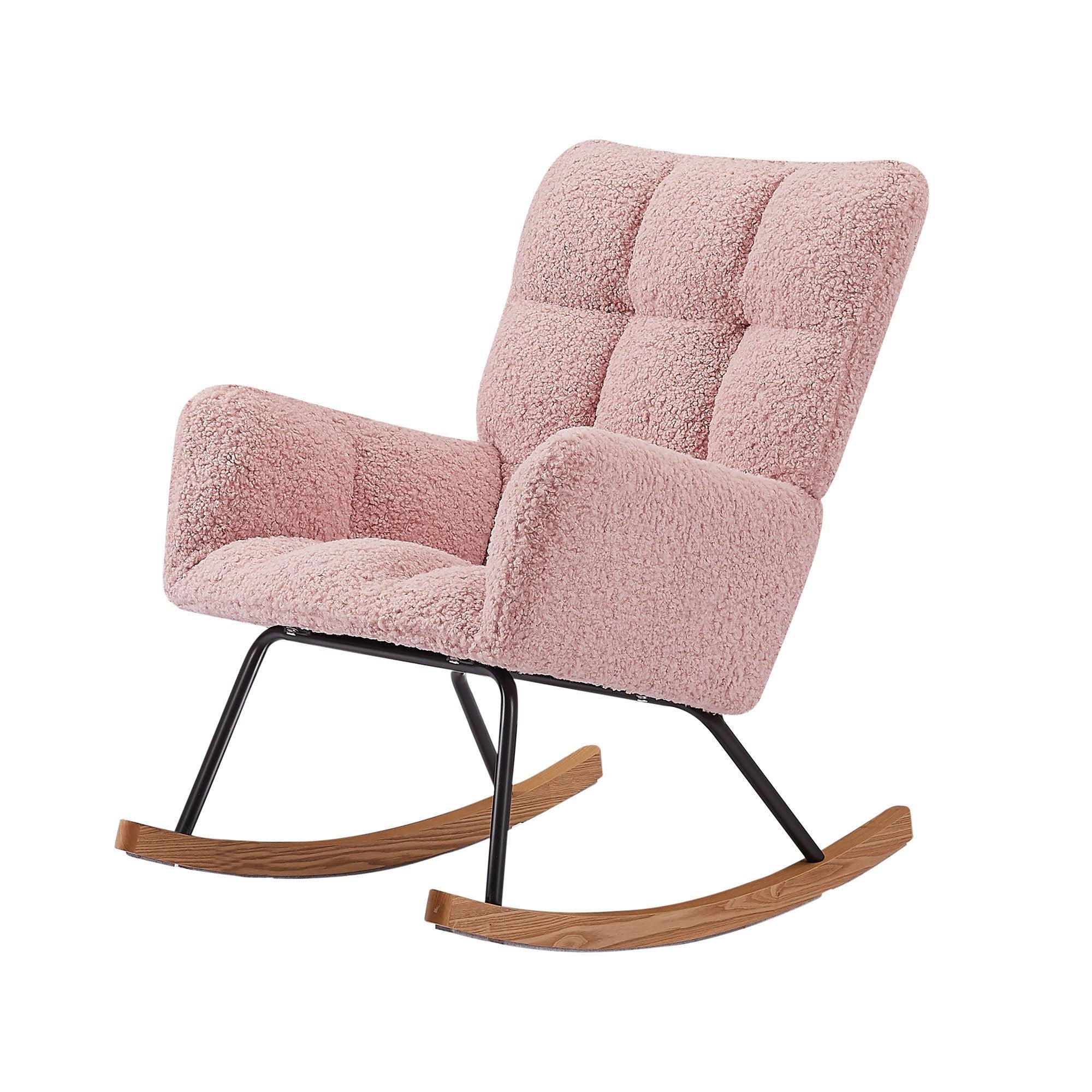 🆓🚛 Rocking Chair, Leisure Sofa Glider Chair, Comfy Upholstered Lounge Chair With High Backrest, for Nursing Baby, Reading, Napping Pink