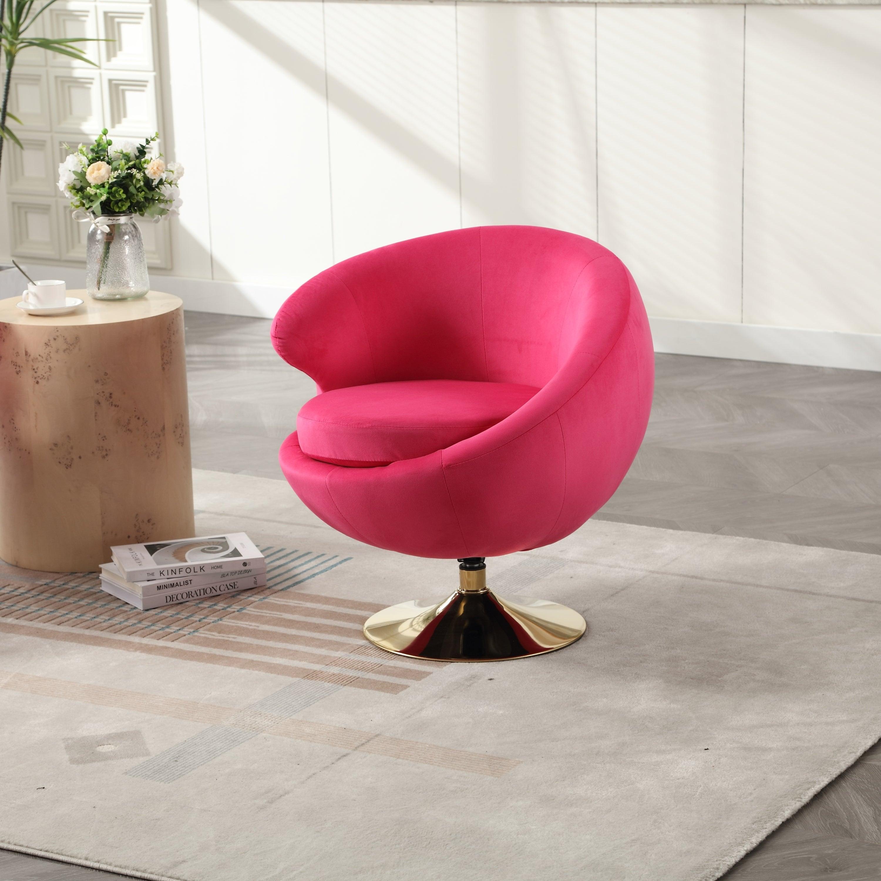🆓🚛 360 Degree Swivel Cuddle Barrel Velvet Rtl Accent Chair, Rose Red