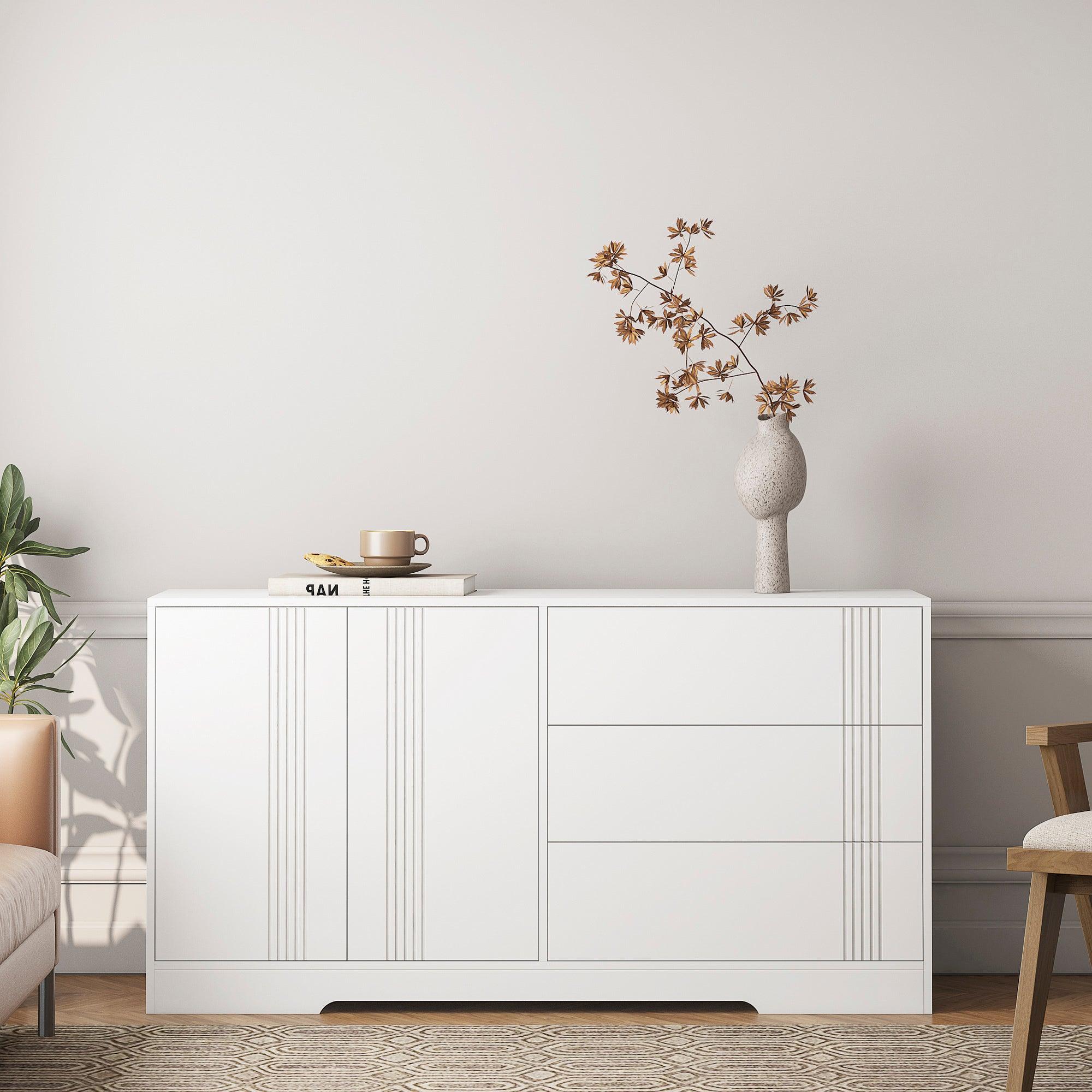 🆓🚛 Sideboard Buffet Cabinet With Storage, Modern Kitchen Buffet Storage Cabinet With Drawer & Doors, 47.2" Large Coffee Bar With Adjustable Shelves for Kitchen, White