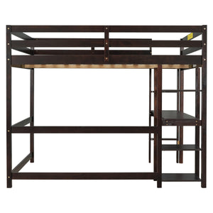 Full Loft Bed With Desk And Shelves, Perfect For Kids, Espresso