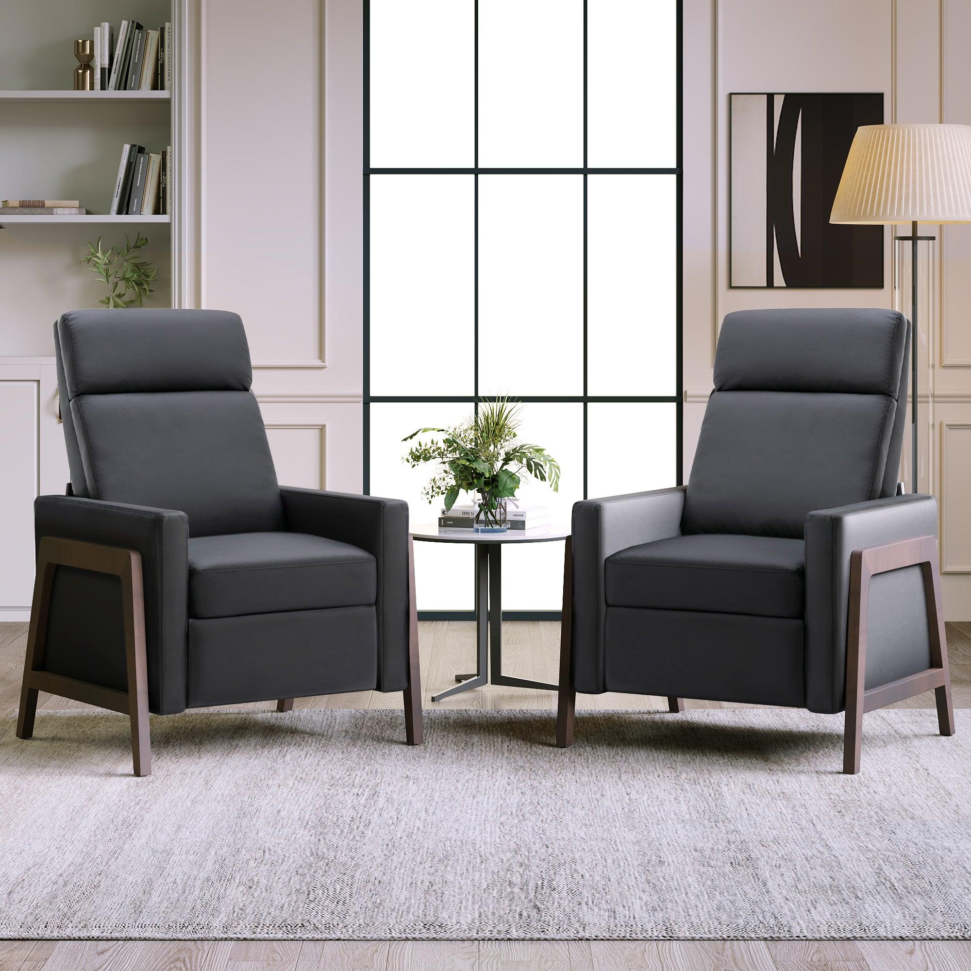 🆓🚛 Set Of 2 Wood-Framed Pu Leather Recliner Chair Adjustable Home Theater Seating With Thick Seat Cushion & Backrest Modern Living Room Recliners, Black