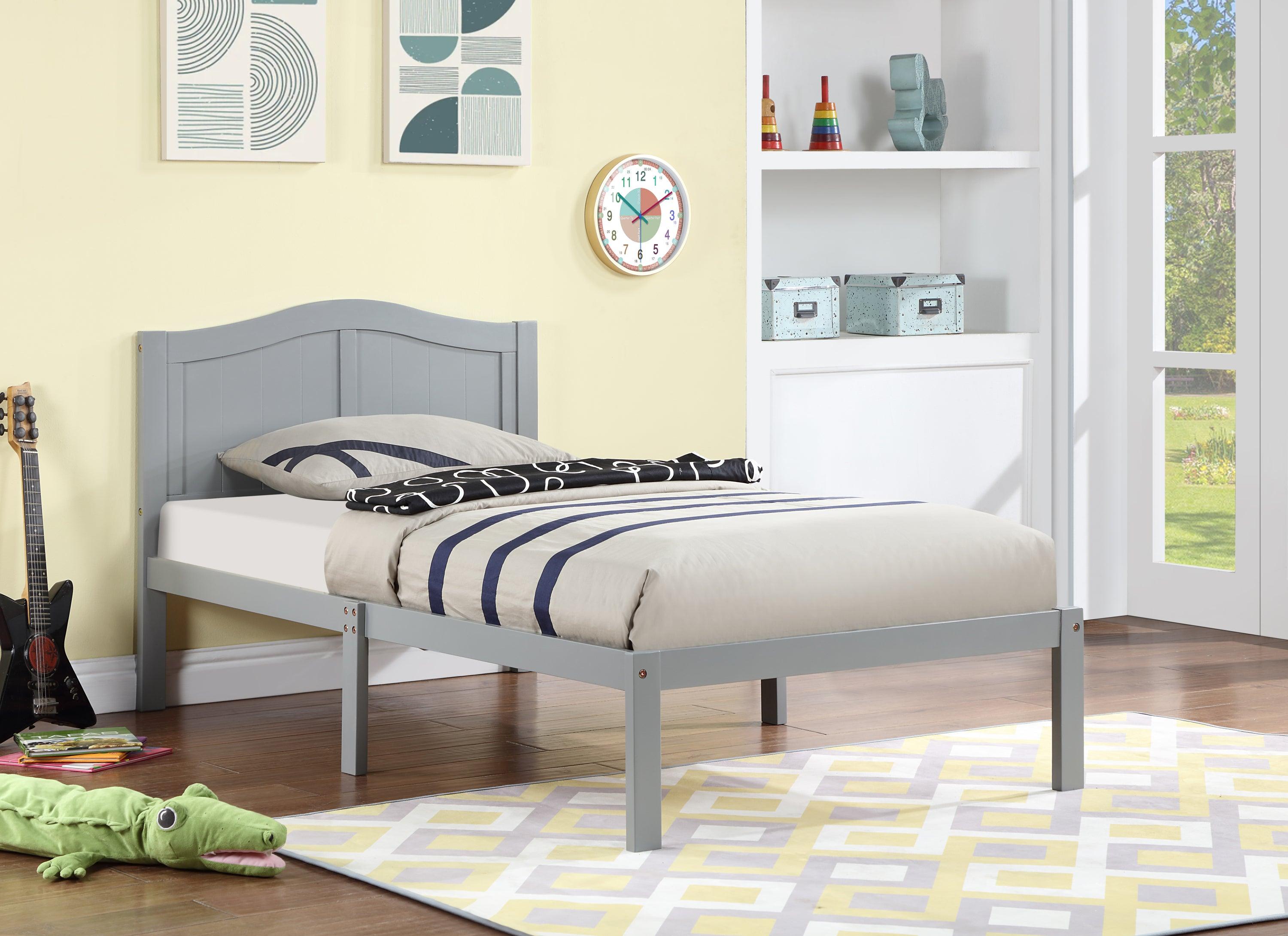 🆓🚛 Twin Size Bed, Wood Platform Bed Frame With Headboard for Kids, Slatted, Gray