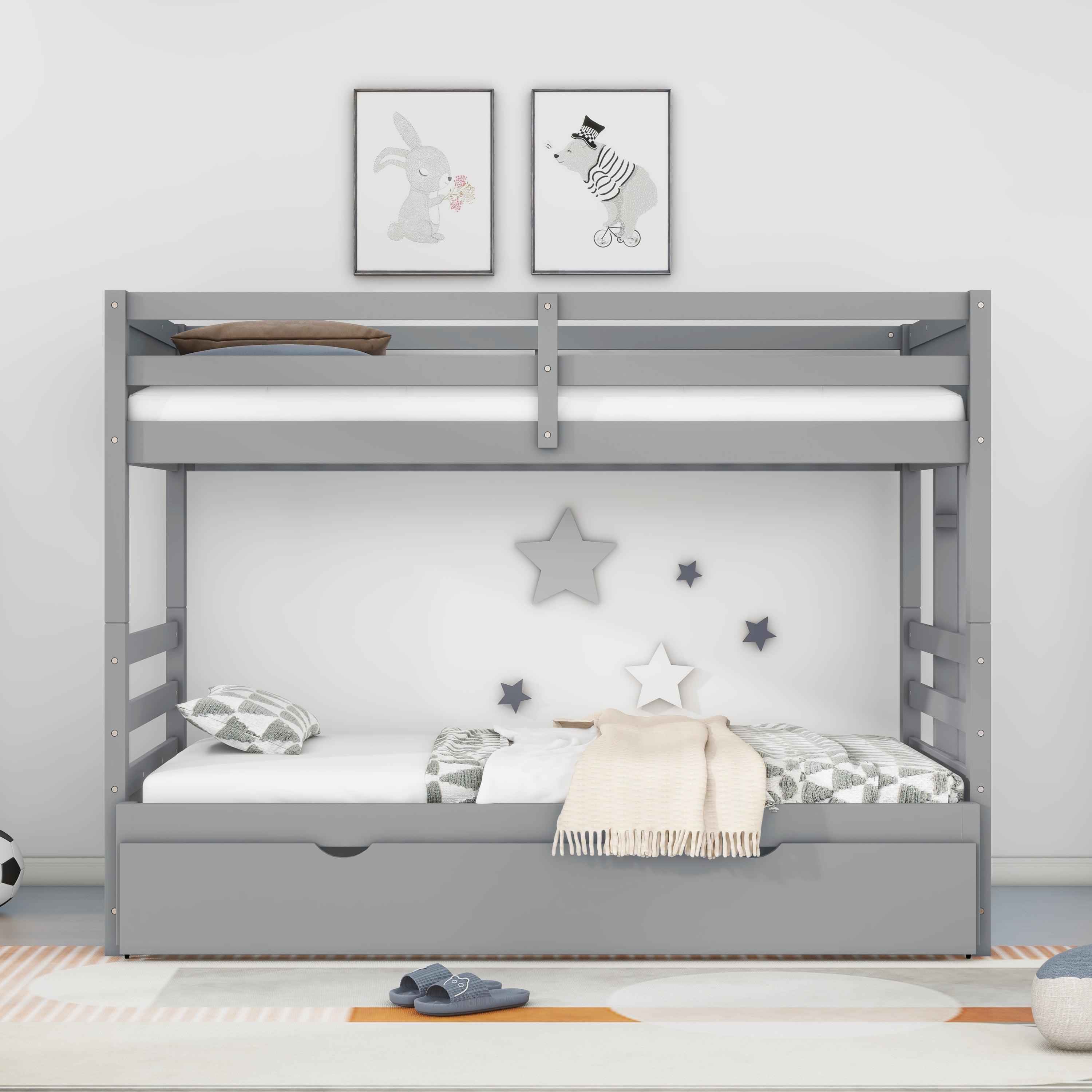 🆓🚛 Twin Over Pull-Out Bunk Bed With Trundle, Gray