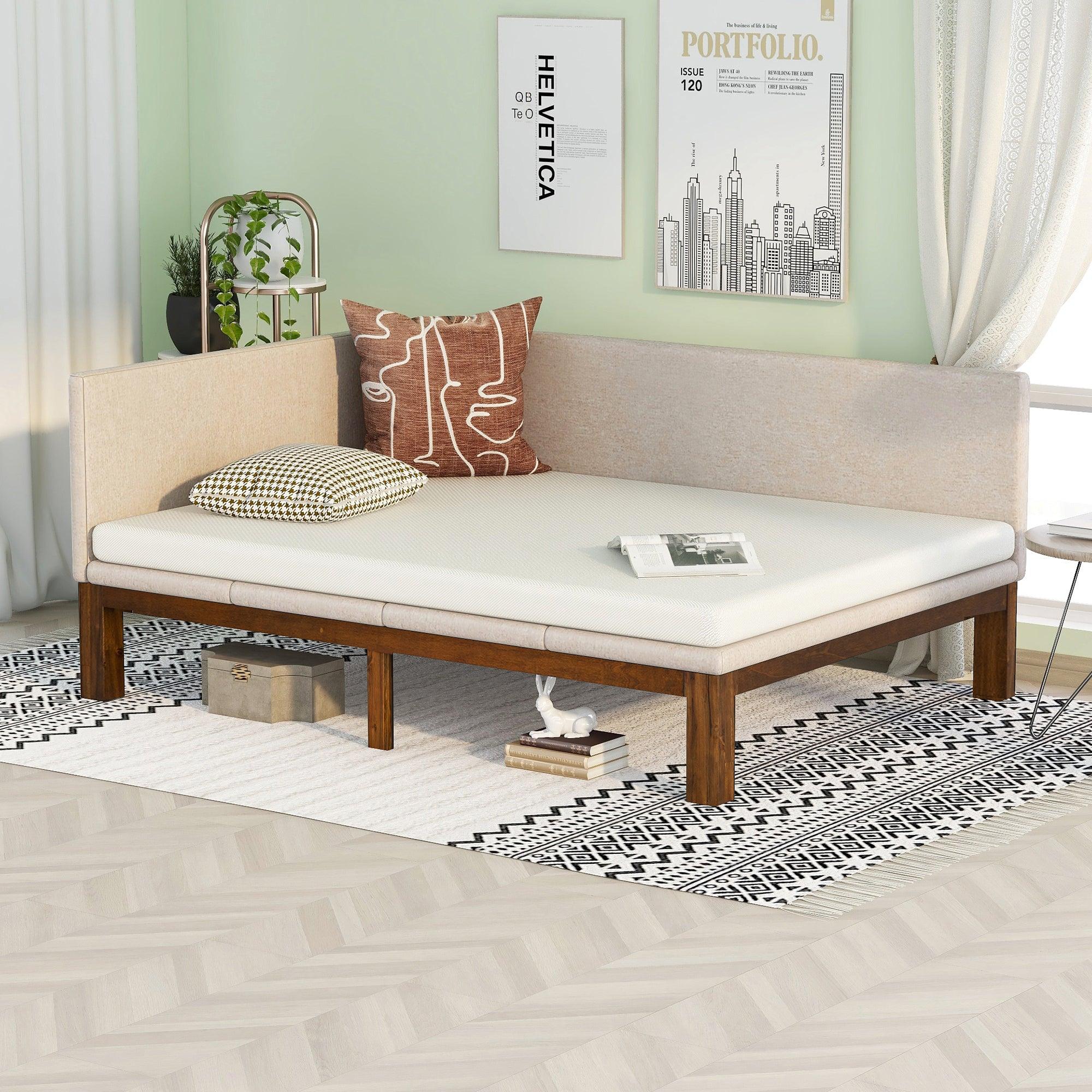 🆓🚛 Upholstered Daybed/Sofa Bed Frame Full Size Linen, Beige