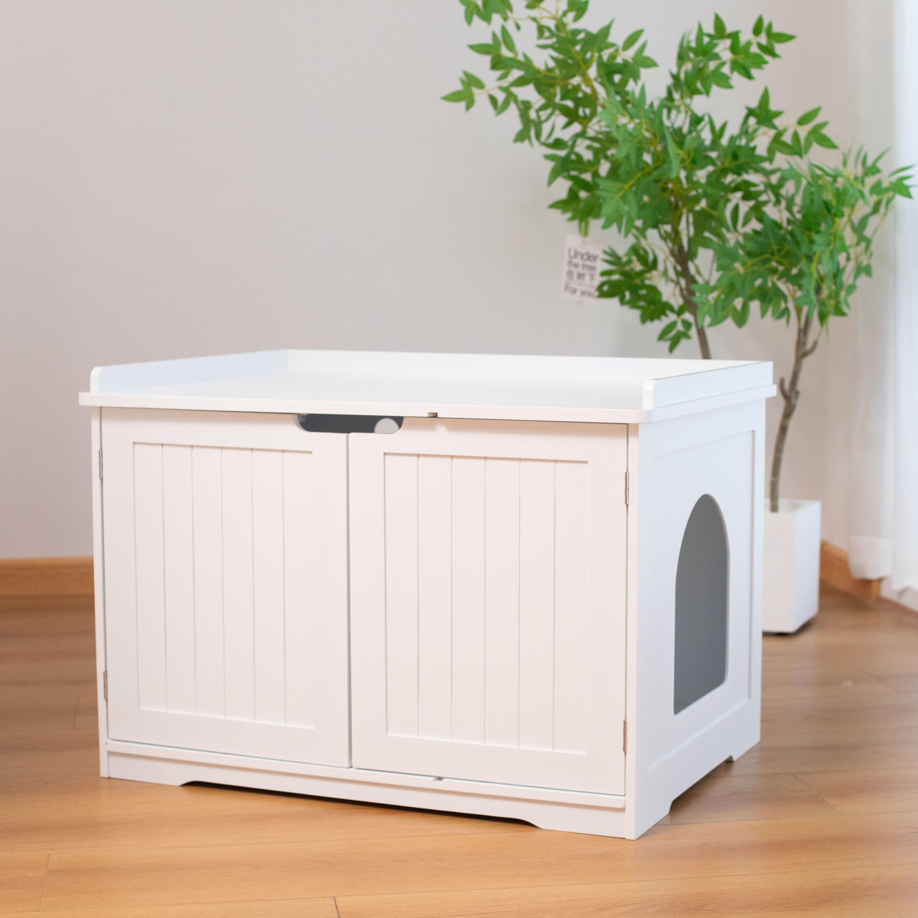 30" Litter Box Shell, Hidden Litter Box Furniture Cabinet, Indoor Cat Room Side Table, Large Pet Box Bedside Table, Litter Box Toilet, Indoor Kennel (White)