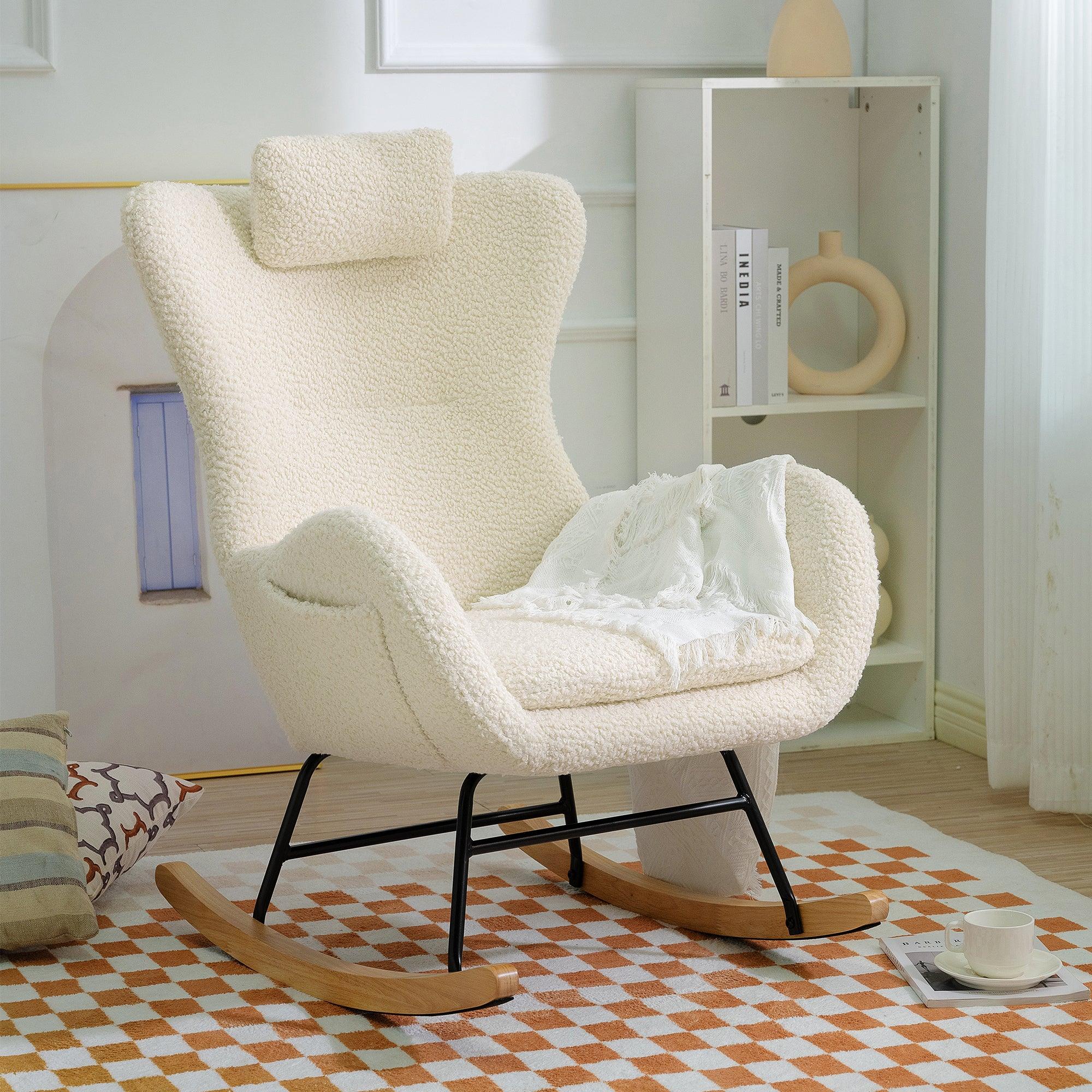 🆓🚛 Rocking Chair - With Rubber Leg & Cashmere Fabric, Suitable for Living Room & Bedroom