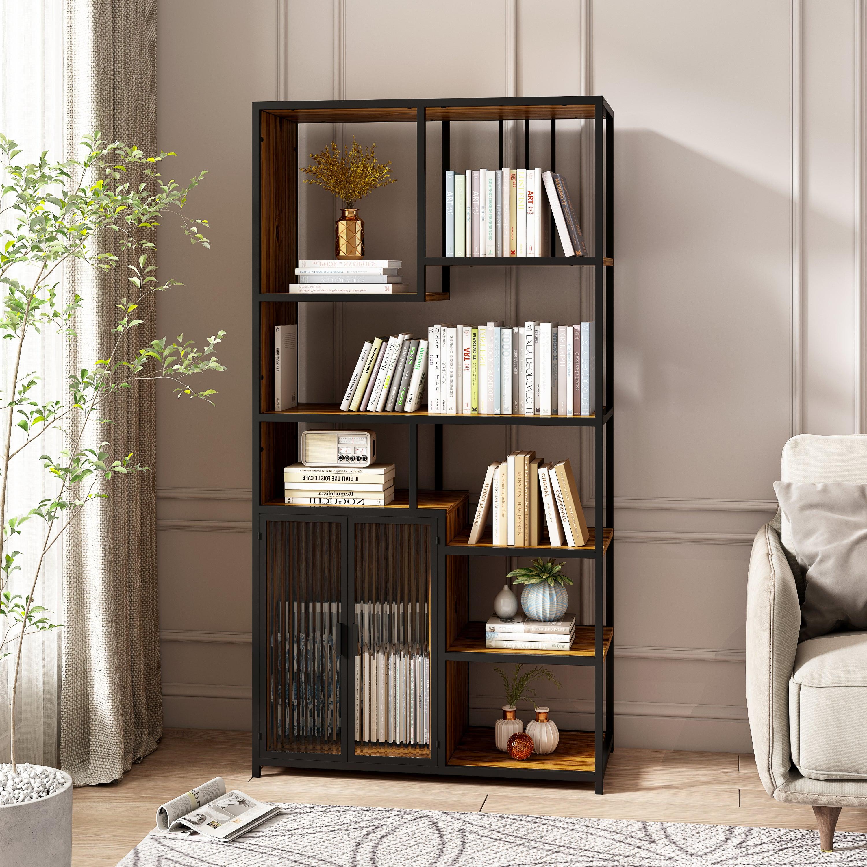 🆓🚛 Multipurpose Bookshelf Storage Rack, Left Side With Enclosed Storage Cabinet, for Living Room, Home Office, Kitchen