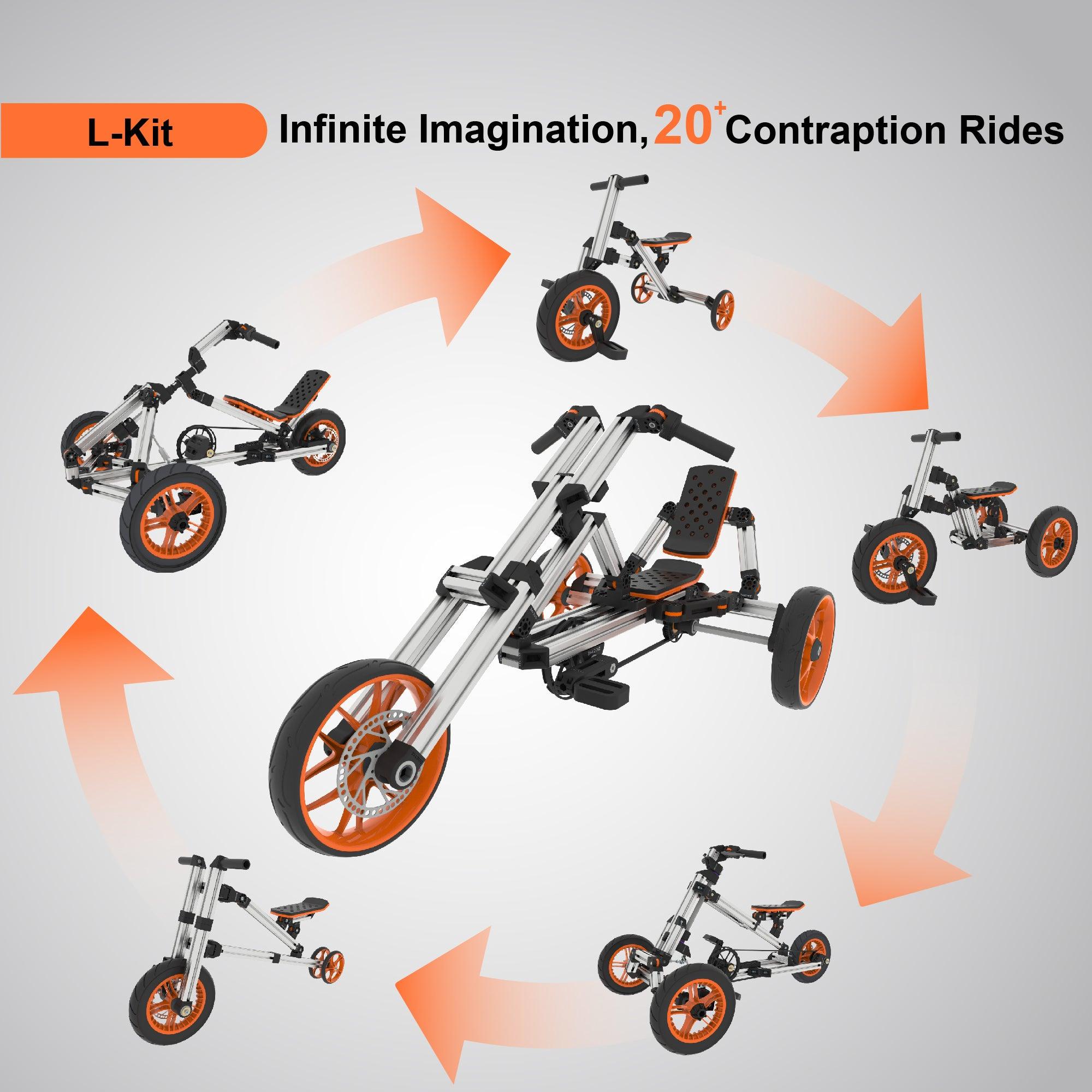 🆓🚛 Kidrock Buildable Kit 20 in 1 Kids Go Kart Set, Suitable for 1 To 8 Years Old, Two Wheel Bike, Three Wheel Bike, Go Kart, Sit/Stand Scooter, Etc Most Popular L Kit (Non Electric)