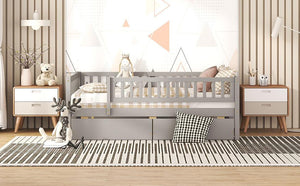 Full Size Daybed Wood Bed With Two Drawers, Gray