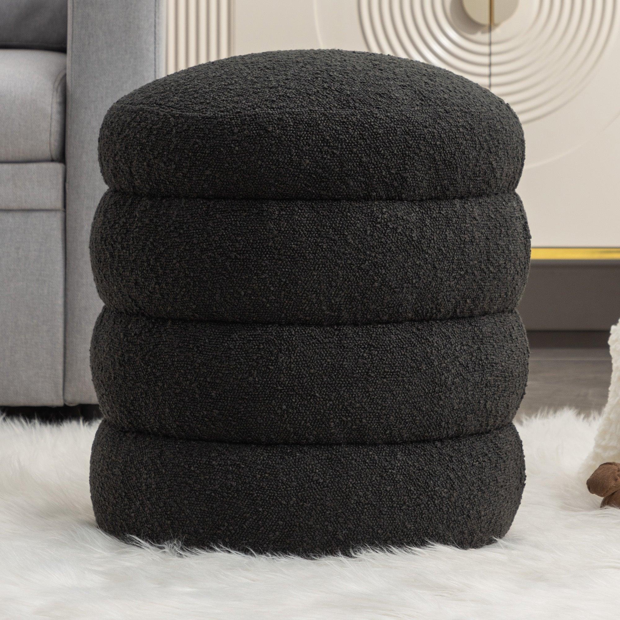 🆓🚛 Verechy Soft Boucle Round Ottoman Footrest Stool, Black