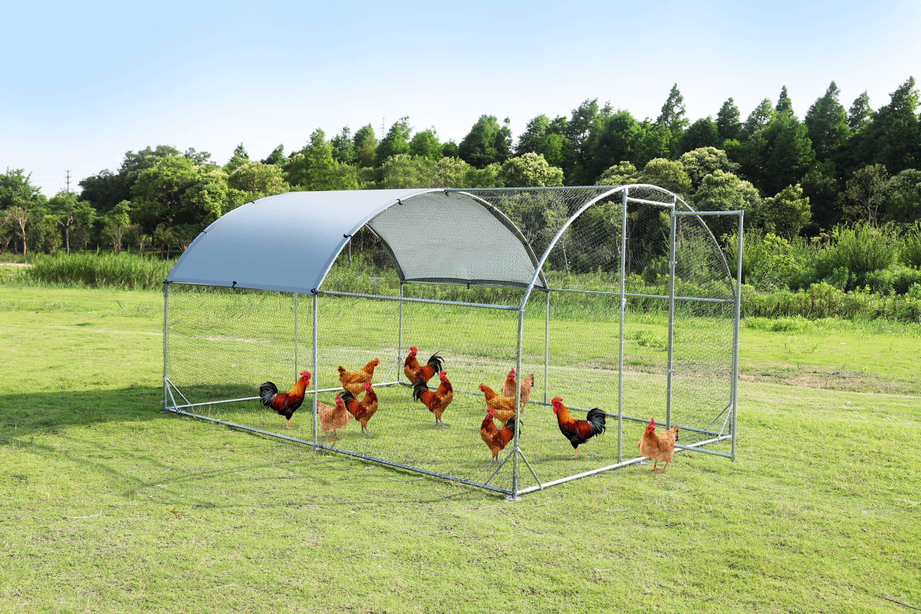 🆓🚛 Large Metal Chicken Coop Upgrade Three Support Steel Wire Impregnated Plastic Net Cage, Oxford Cloth Silver Plated Waterproof Uv Protection, Duck Rabbit Sheep Bird Outdoor House 9.2'W X 12.5'L X 6.5'H