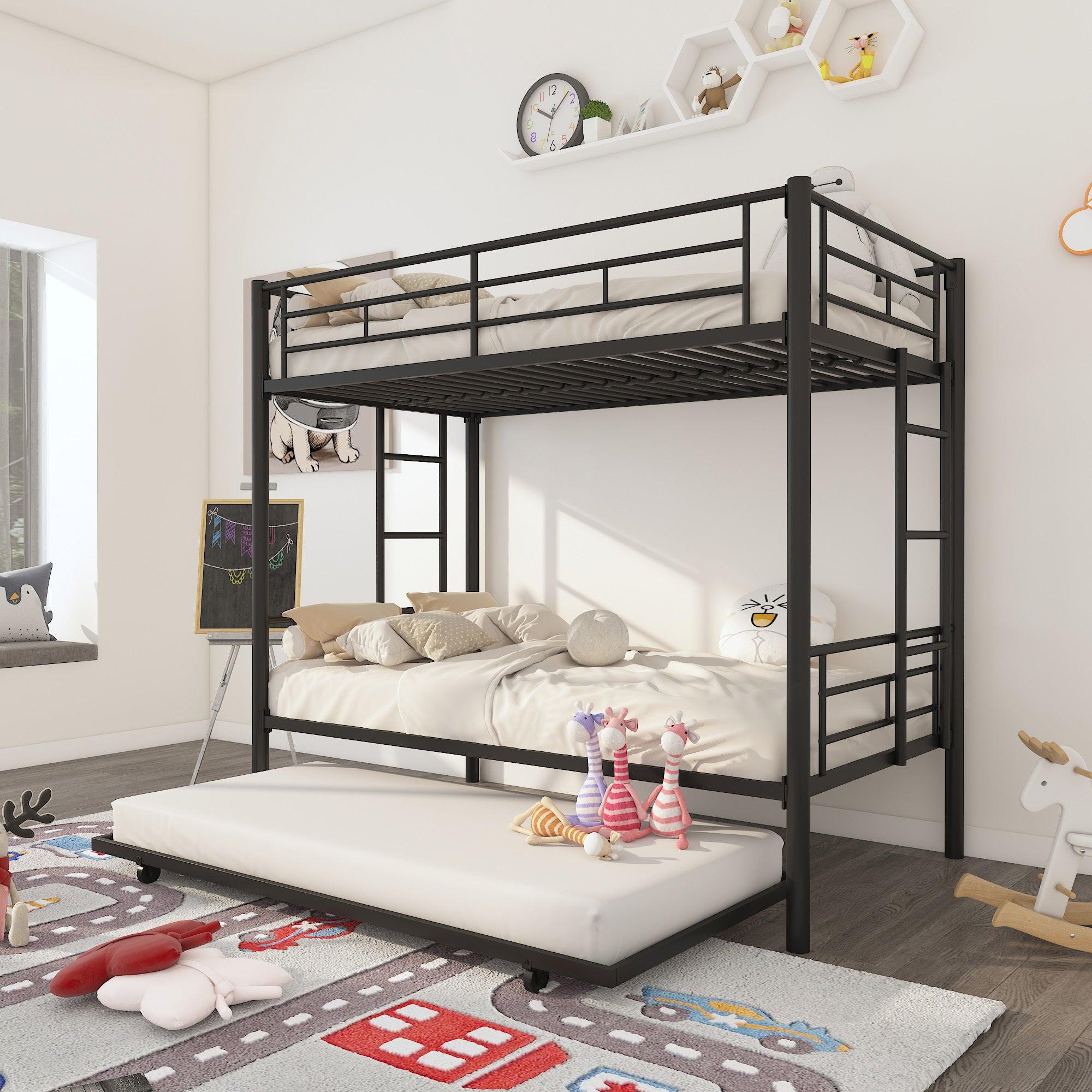 🆓🚛 Twin Over Twin Metal Bunk Bed Frame With Trundle