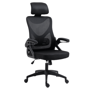 Ergonomic Office Desk Chair with wheels High Back Computer Task Chair Home Mesh Swivel Desk Chair with Adjustable Back Height & Flip up Arms & Lumbar Support & Headrest for Home/Study/Working(Black)