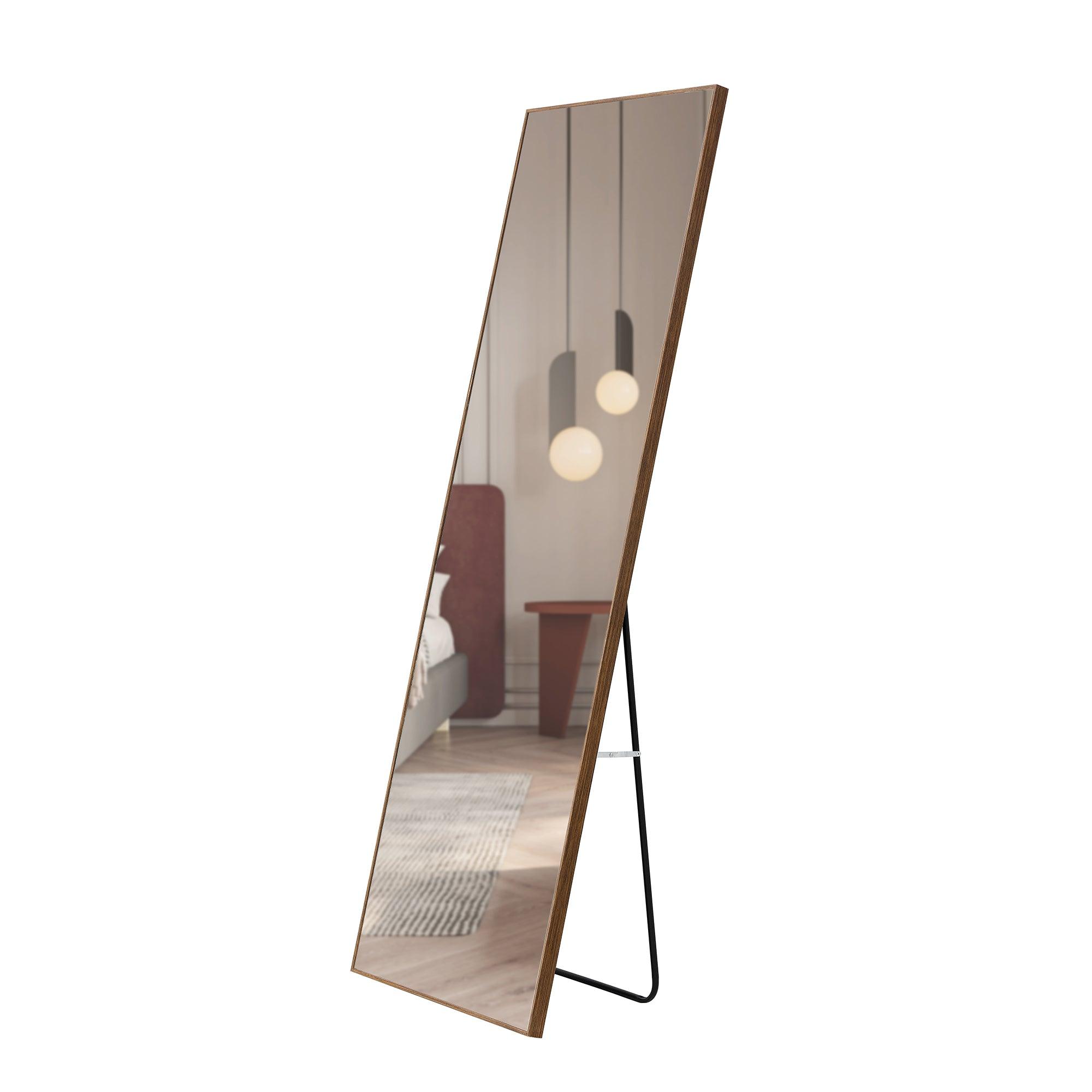 🆓🚛 63" X 19" Brown Solid Wood Frame Full-Length Mirror